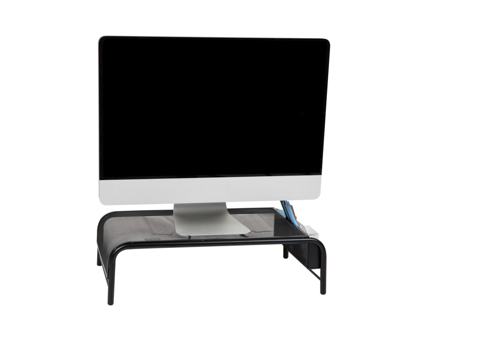 Metal Mesh Monitor Stand with Storage Compartments