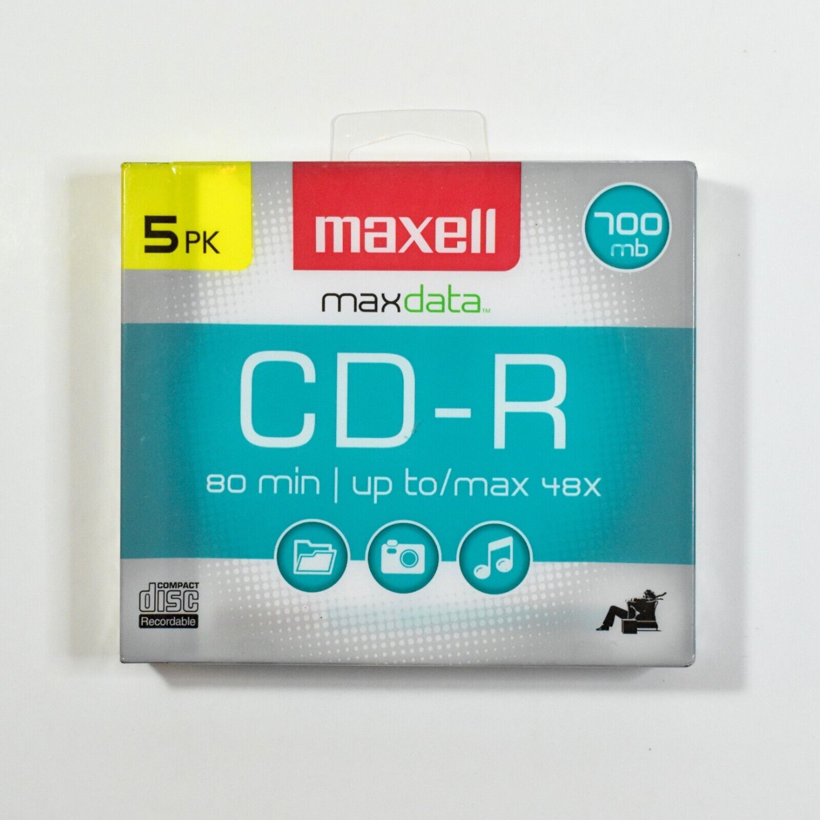 Maxell CD-R  5 Pack Blank Audio Music Data Recordable 80min 700MB Disc Slim Case