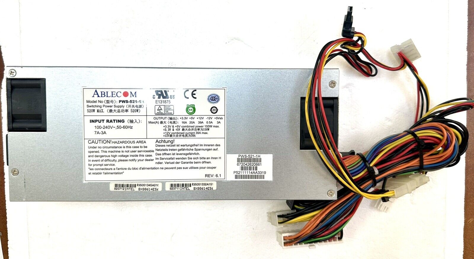 Supermicro Ablecom PWS-521-1H 520W 1U Chassis Server Power Supply PSU