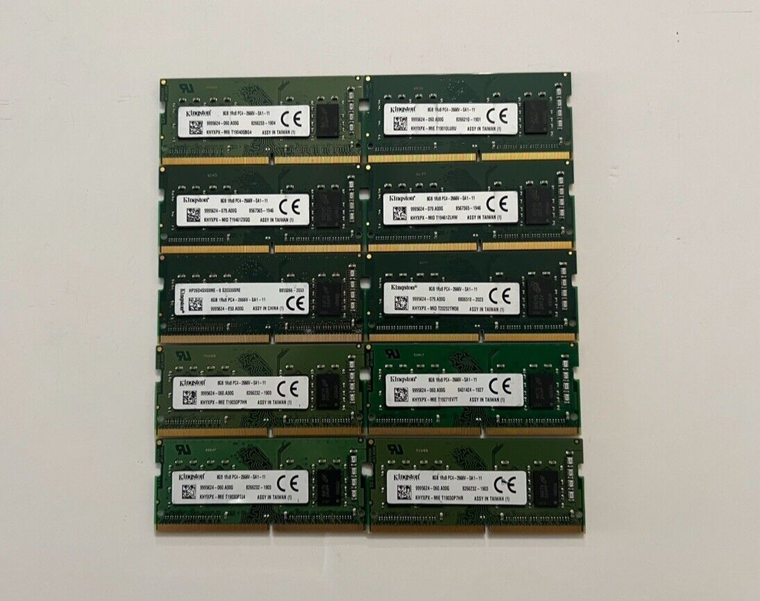 LOT OF (10) KINGSTON 8GB 1Rx8 PC4-2666V DDR4 SODIMM Laptop Memory RAM