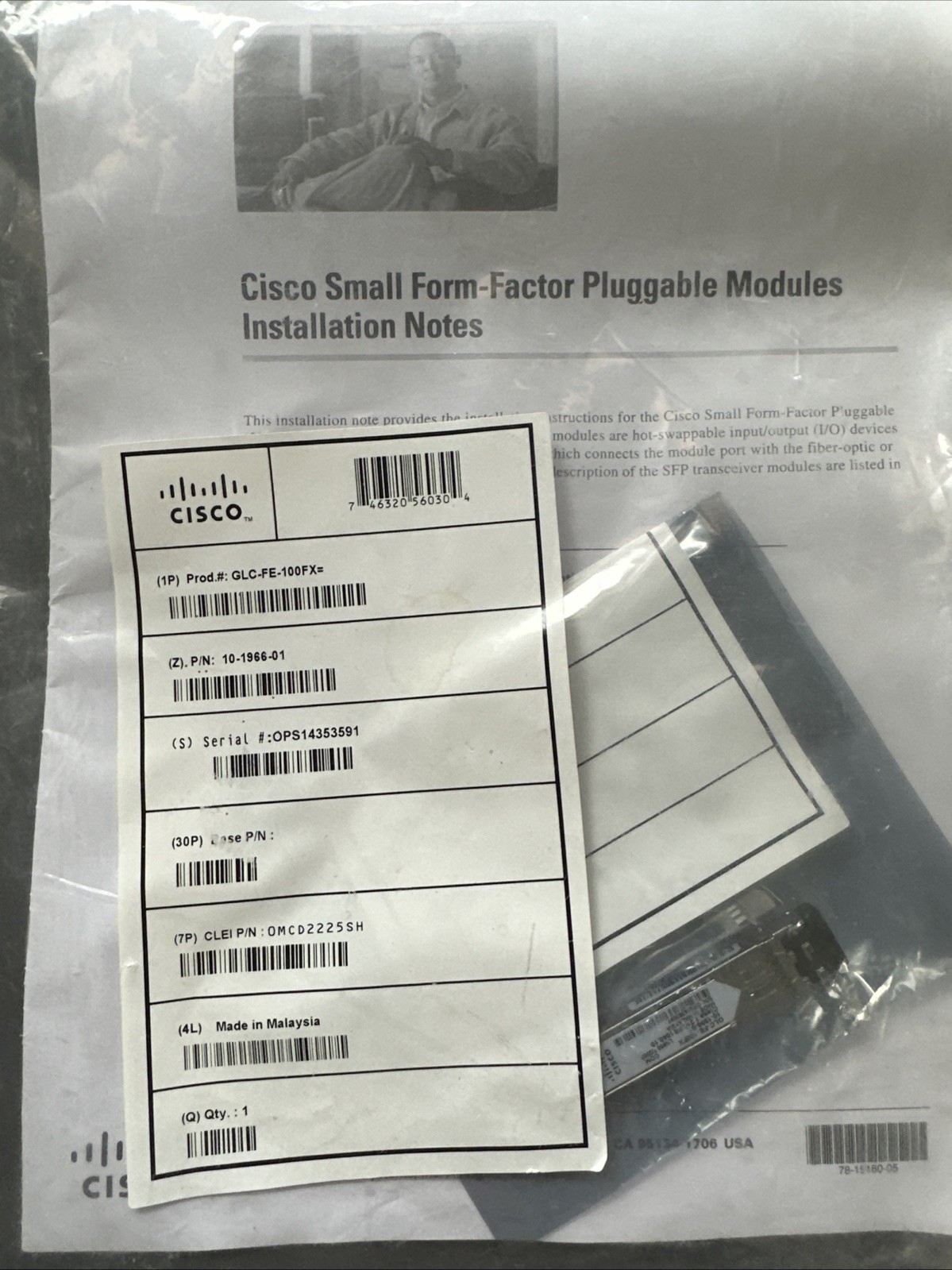 New Cisco GLC-FE-100FX= SFP Transceiver Module