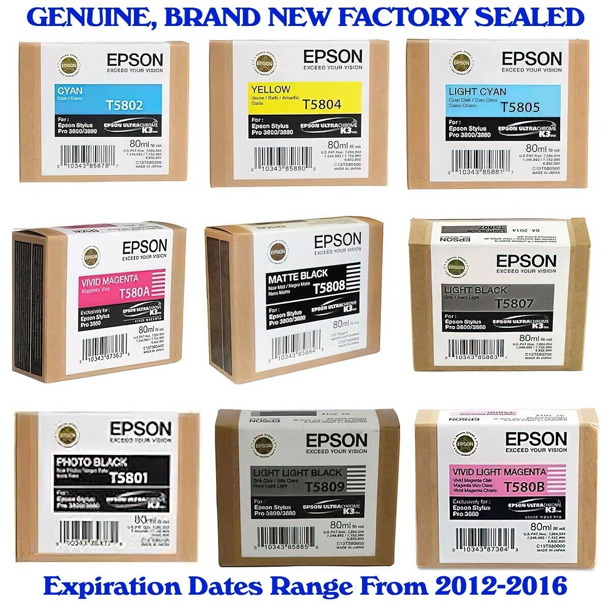 New Genuine Epson Stylus Pro 3880 Ink T580A T580B T5802 T5804 T5805 T5807 T5801