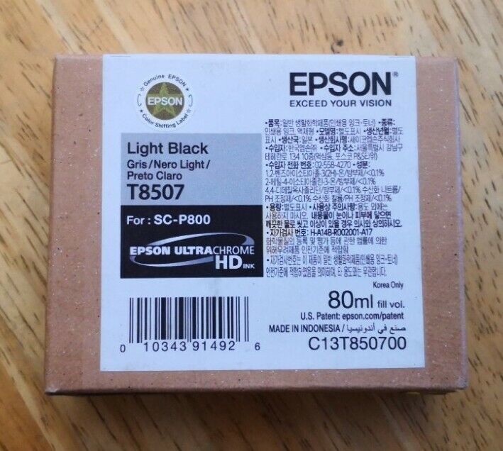 New Genuine Epson T8507 Light Black Ultra Chrome HD Ink For SC-P800 Exp 10-2024
