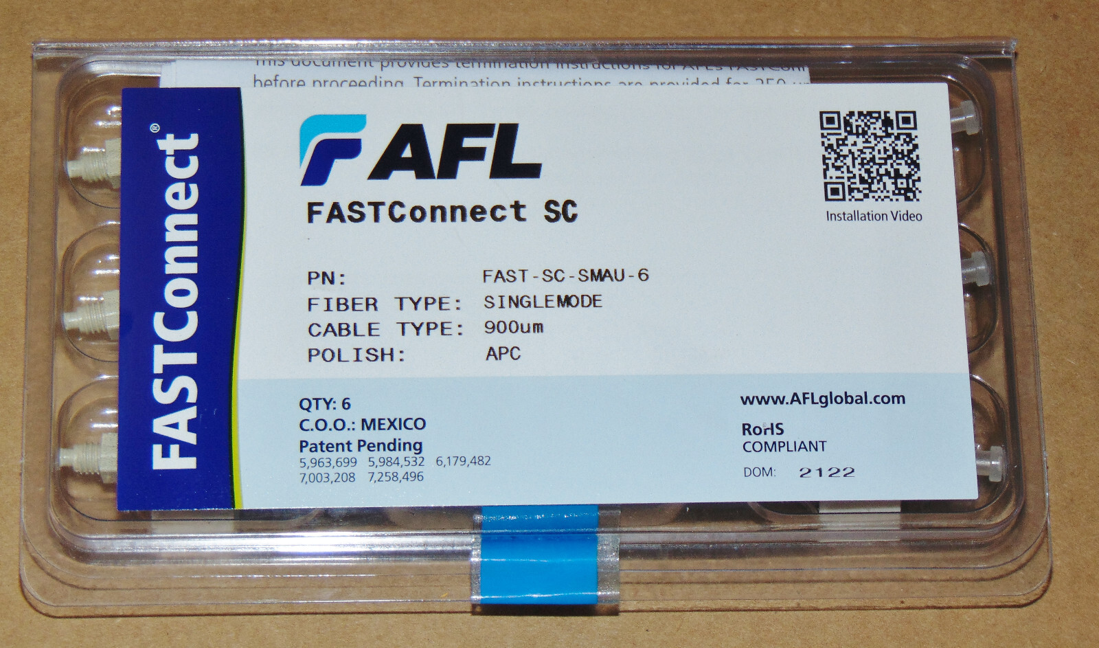 New AFL FAST-SC-SMAU-6 FastConnect SC Fiber Optic Connectors Quantity Available
