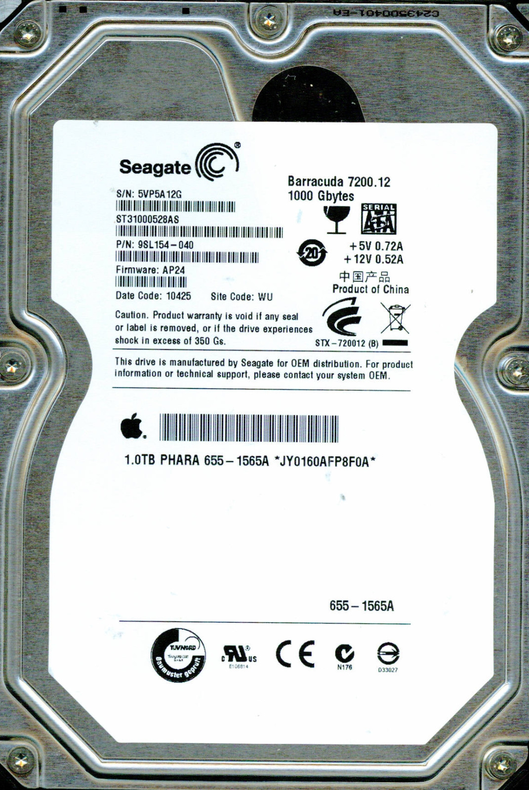 ST31000528AS,  9SL154-040,   AP24,  WU,   5VP   SEAGATE SATA 1TB 
