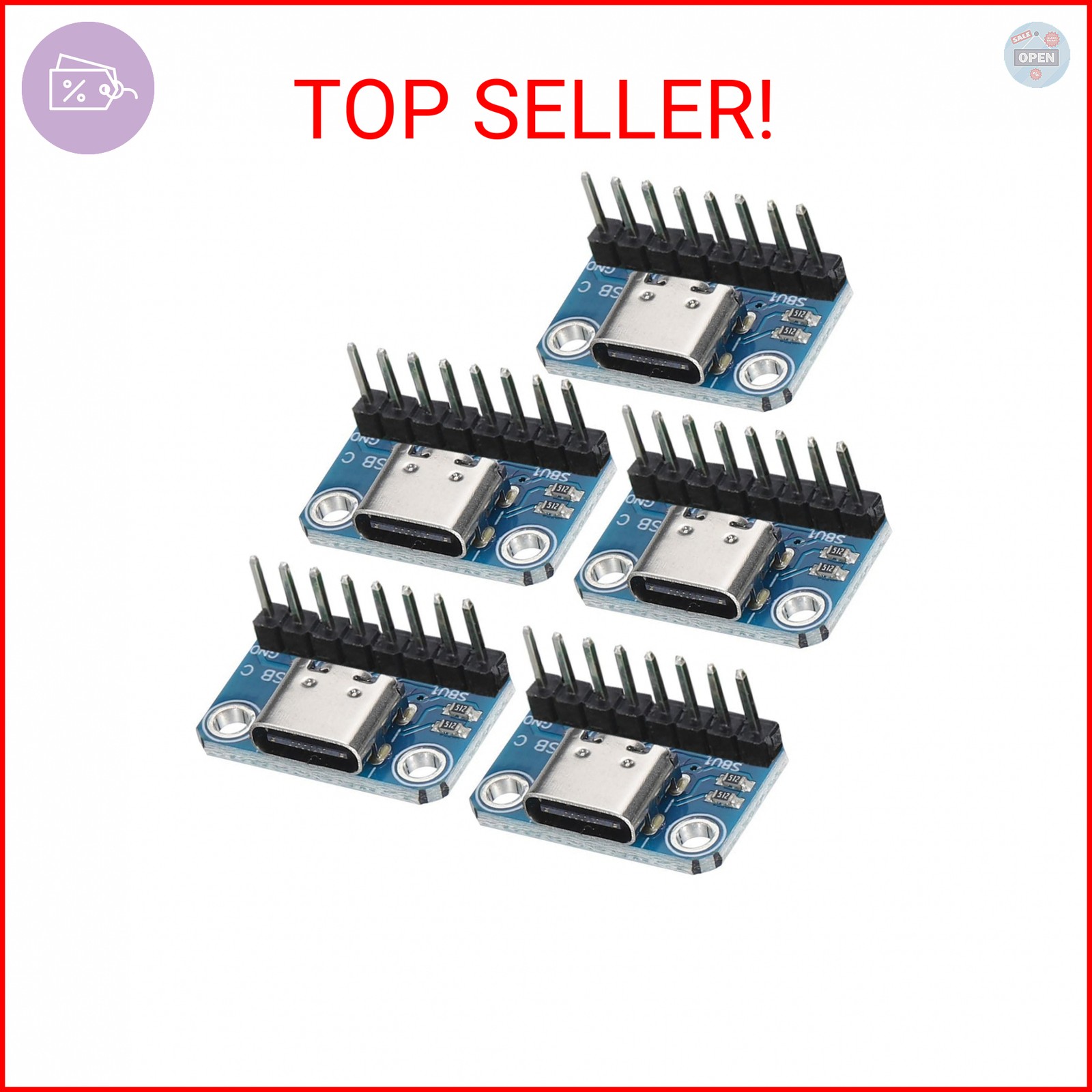 MECCANIXITY 5Pcs USB Type C Breakout Board Female 2.54MM Connection