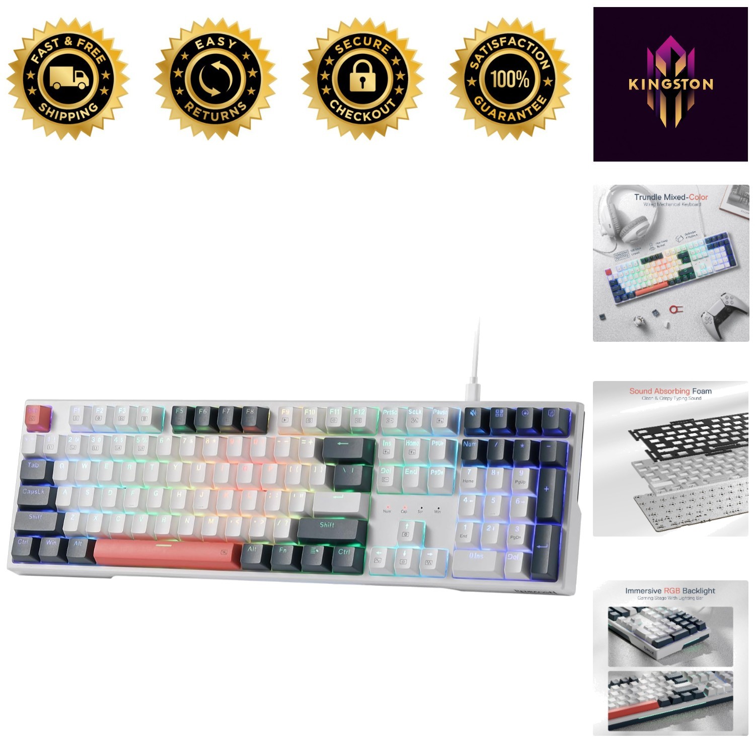 K668 108-Key Hot-Swap RGB Gaming Keyboard - 4 Extra Hotkeys & Ergonomic Design