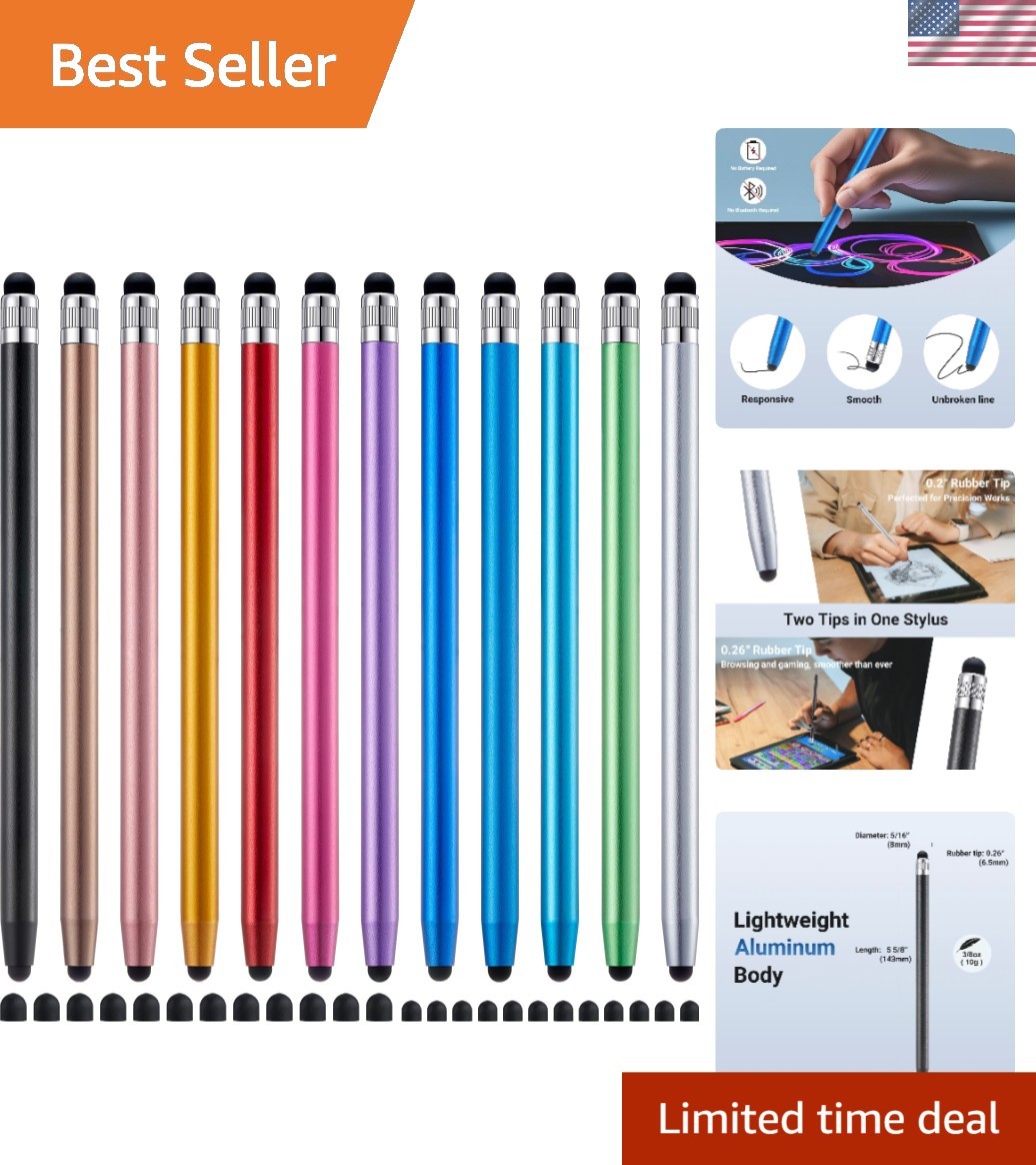 Multicolor 12-Pack Stylus Pen for iPad/iPhone/Android Touchscreens - Lightweight