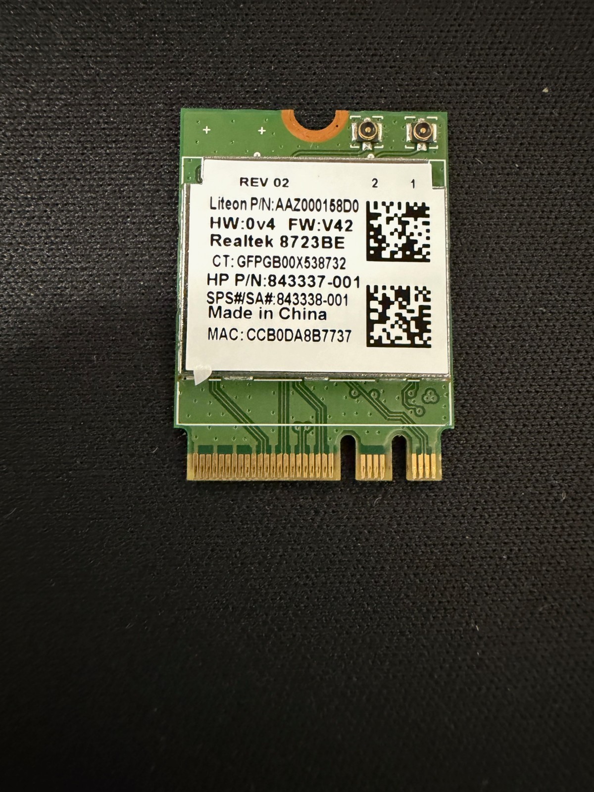 Internal Realtek Wireless 802.11n Card - Realtek 8723BE - Model 843337-001