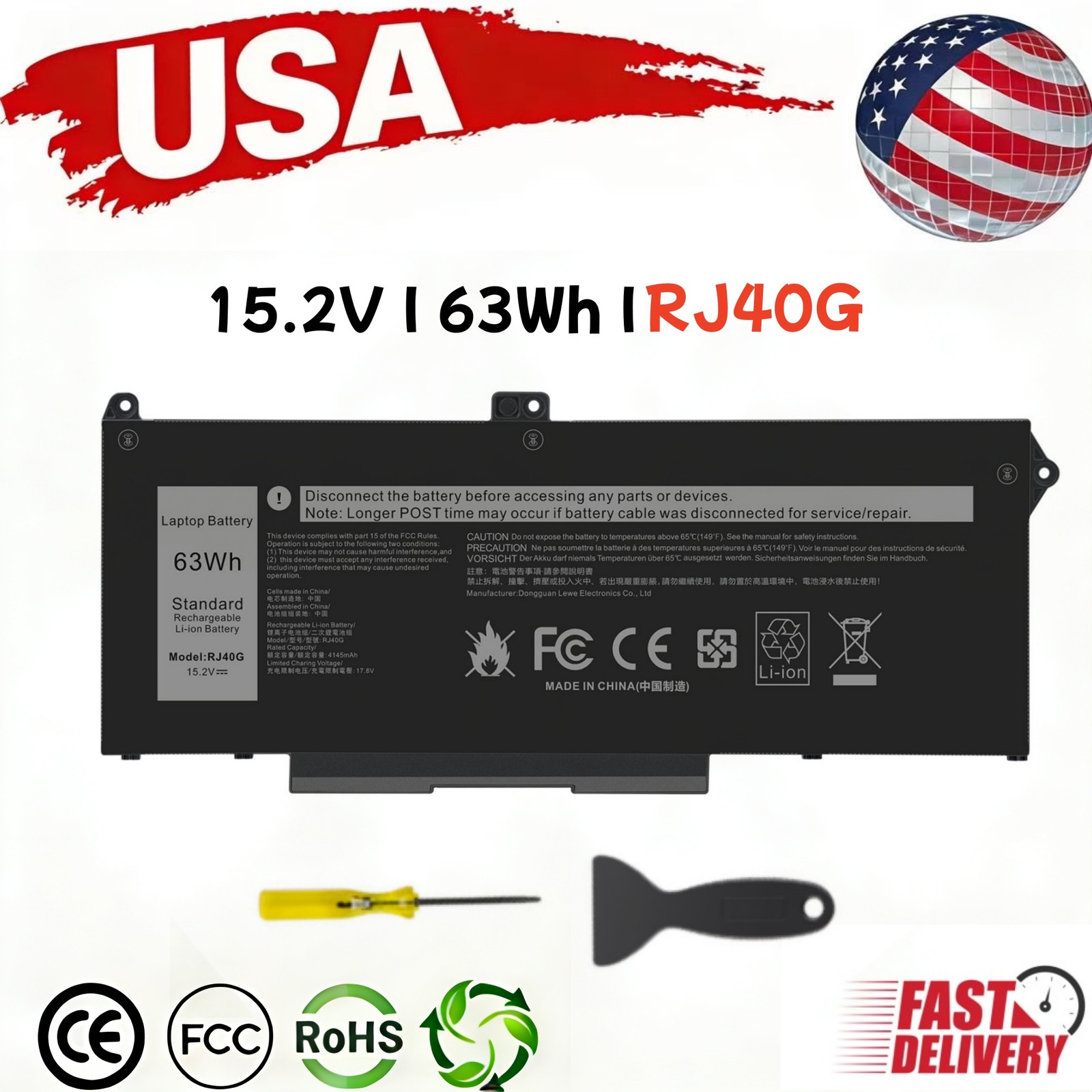 New Laptop Battery RJ40G For Dell Latitude 5420 5520 Precision 3560 M033W 63Wh