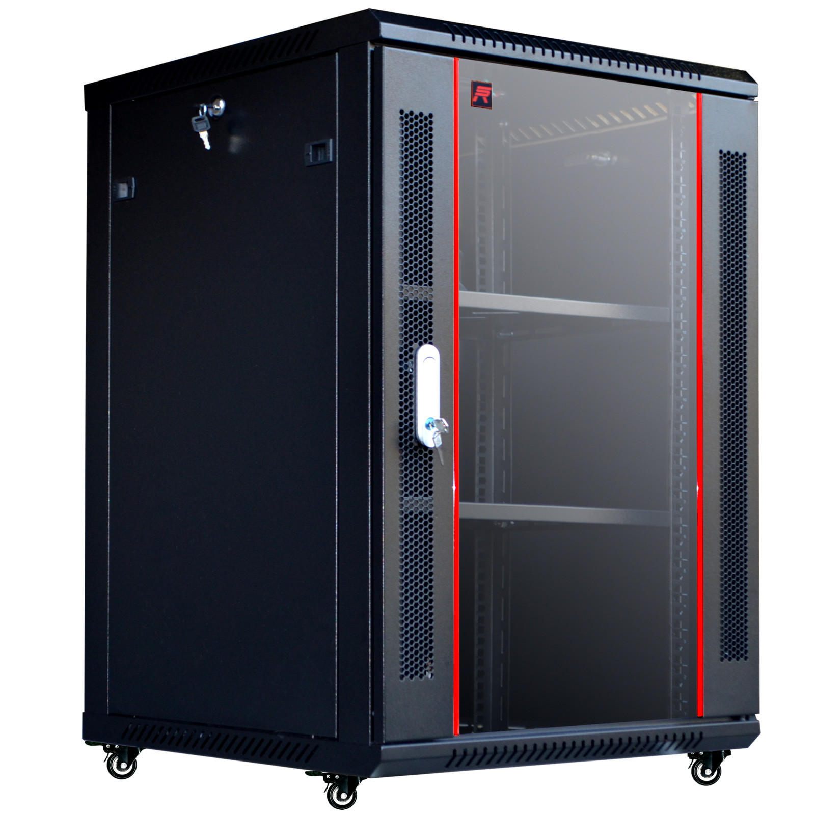 18U 18"deep HQ Wall Mount Network Server Cabinet, PDU shelf castors fan-FREE