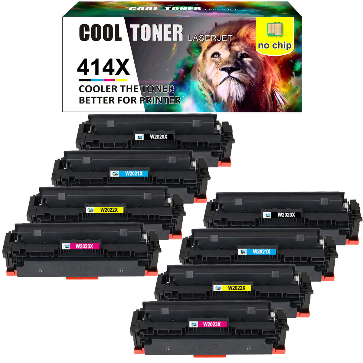 8x Toner W2020X No Chip Compatible with HP 414X Color LaserJet Pro M454dn M454dw
