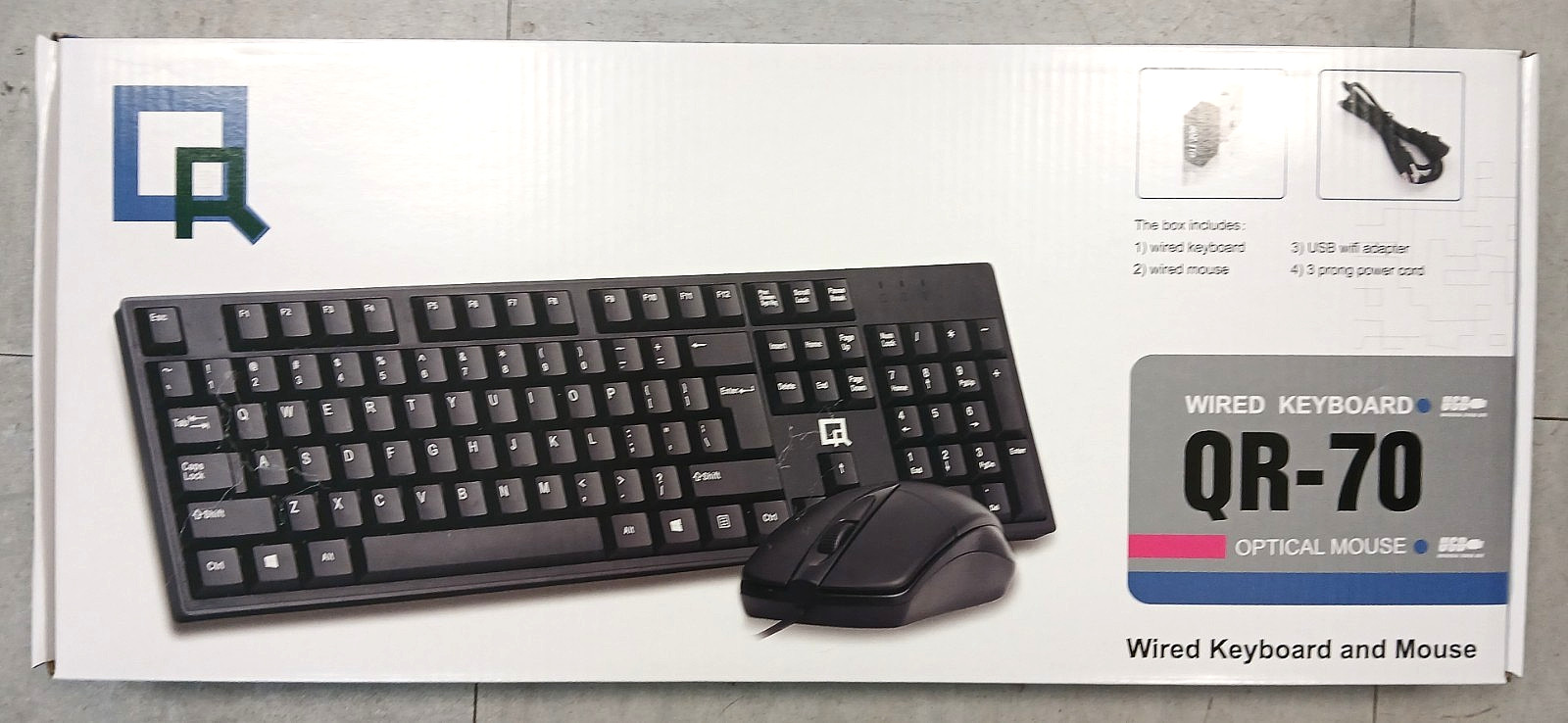 QR-70 Wired Keyboard, Optical Mouse, USB WiFi Adapter & Power Cord-New in Box