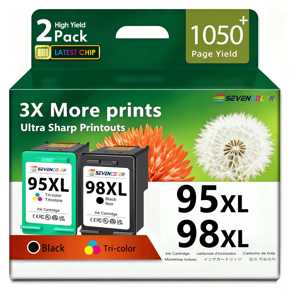 98XL 95XL High Yield Ink Cartridge Combo Pack | (2-Pack, 1 Black/ 1 Tri-Color)