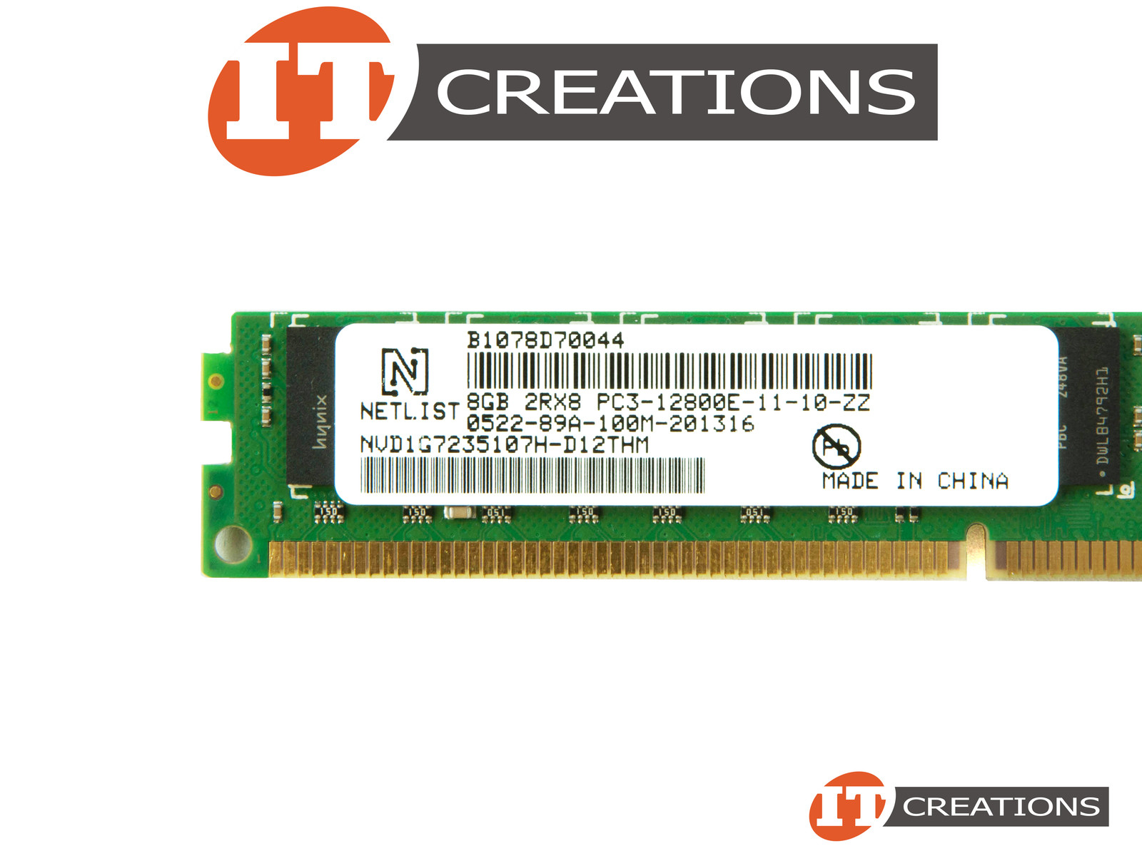 NETLIST 8GB PC3-12800E DDR3-1600 UNBUFF ECC VLP MEMORY NVD1G7235107H-D12THM
