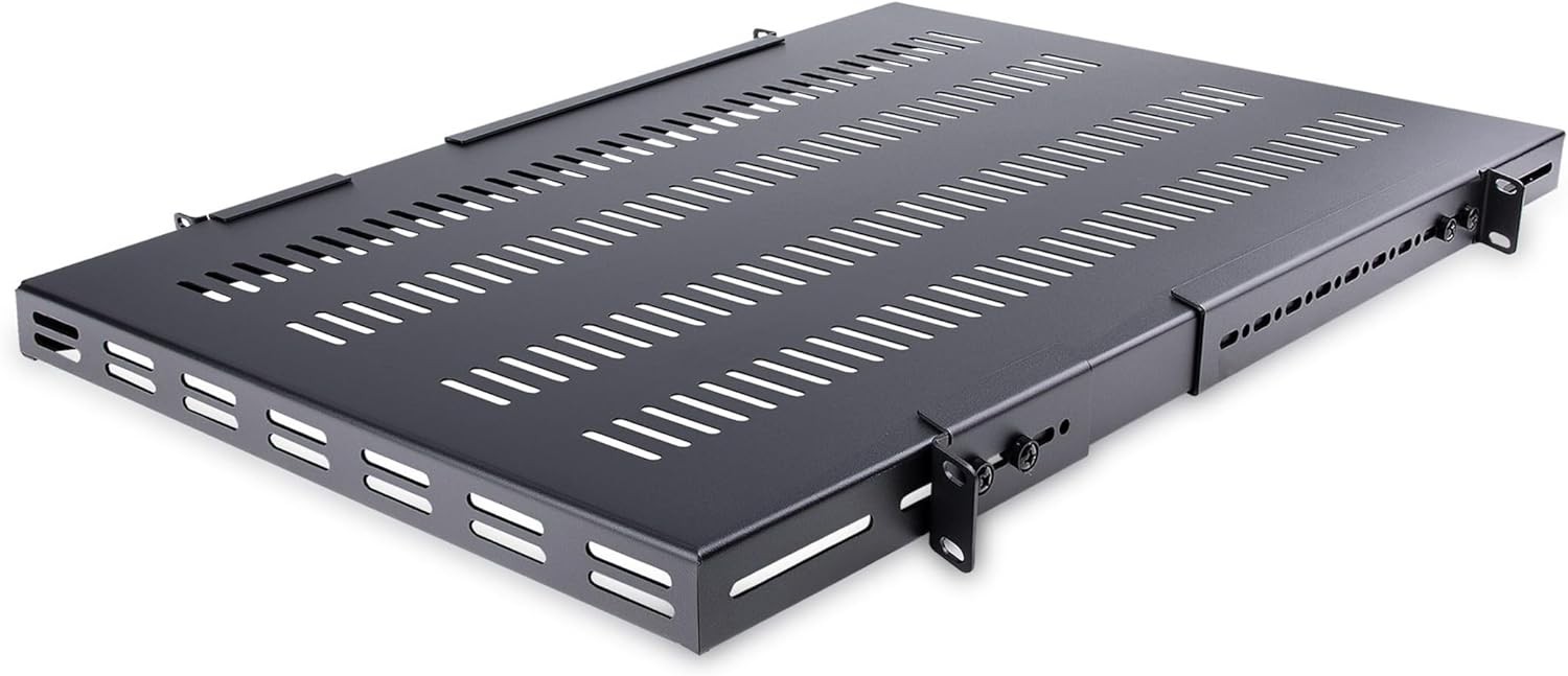 StarTech.com 1U 4-Post Adjustable Vented Server Rack 1.7"x17.7"x27.6", Black 