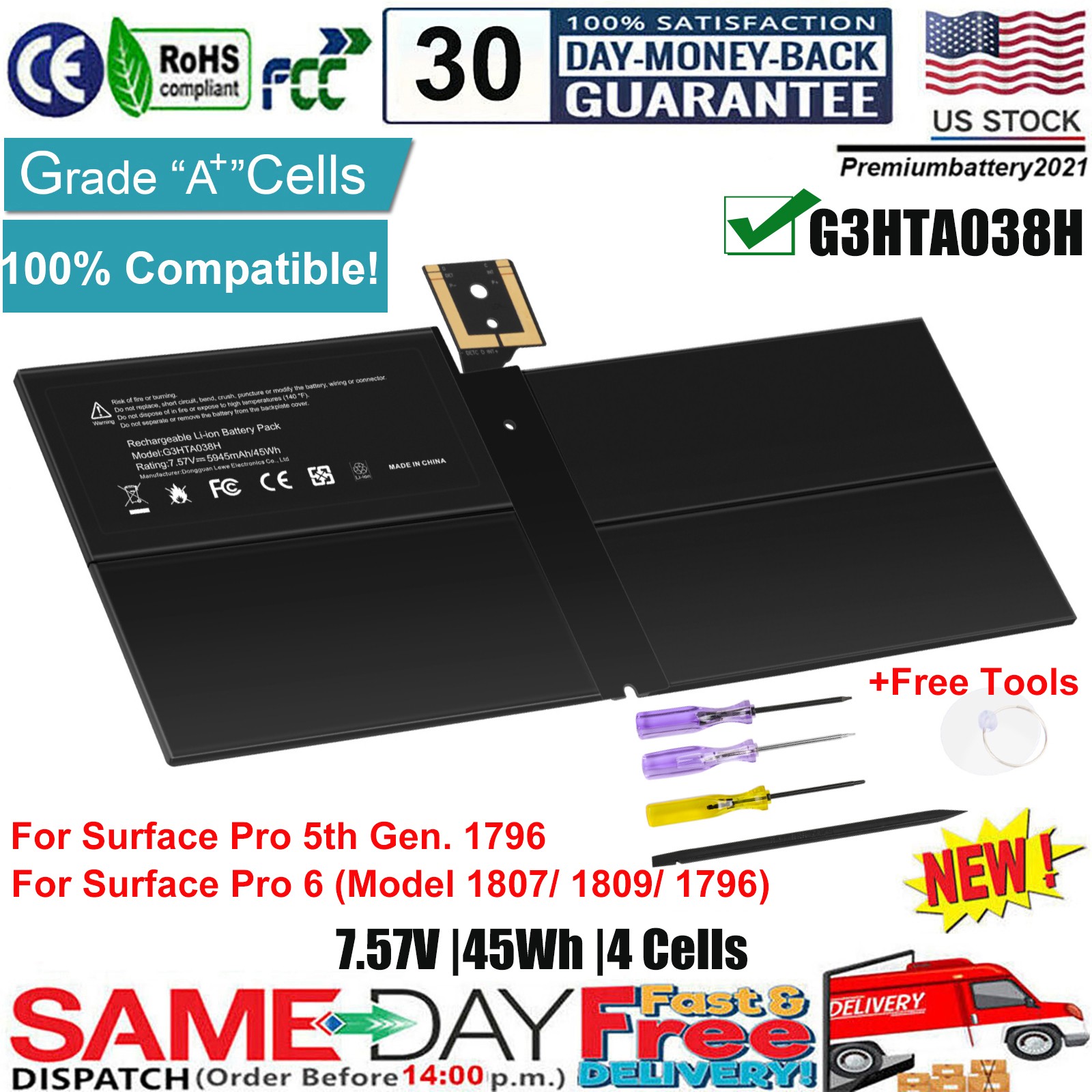 New Battery G3HTA038H For Microsoft Surface Pro 5 Pro 6 1796 (2017 New Pro)