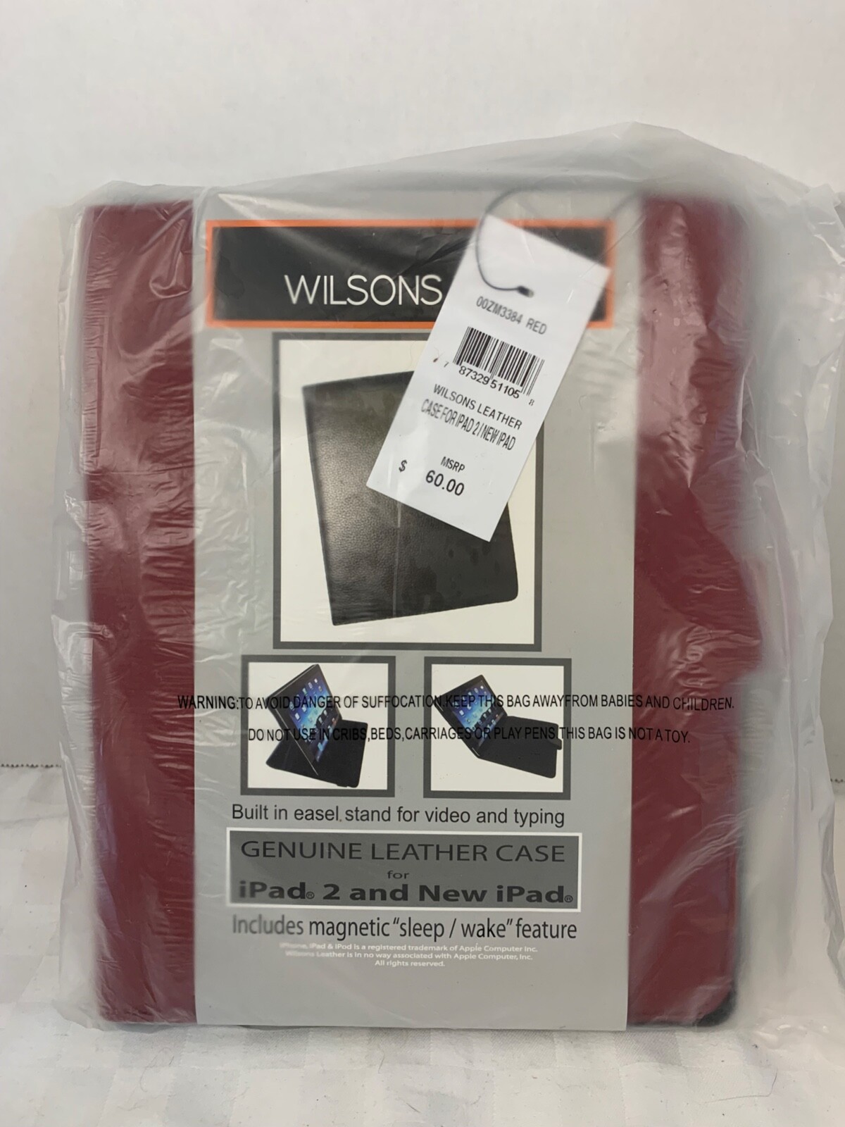 Wilson's Genuine Leather Case iPad 2, 3, 4 Generation Red  Sleep/Wake 9.5x7.25