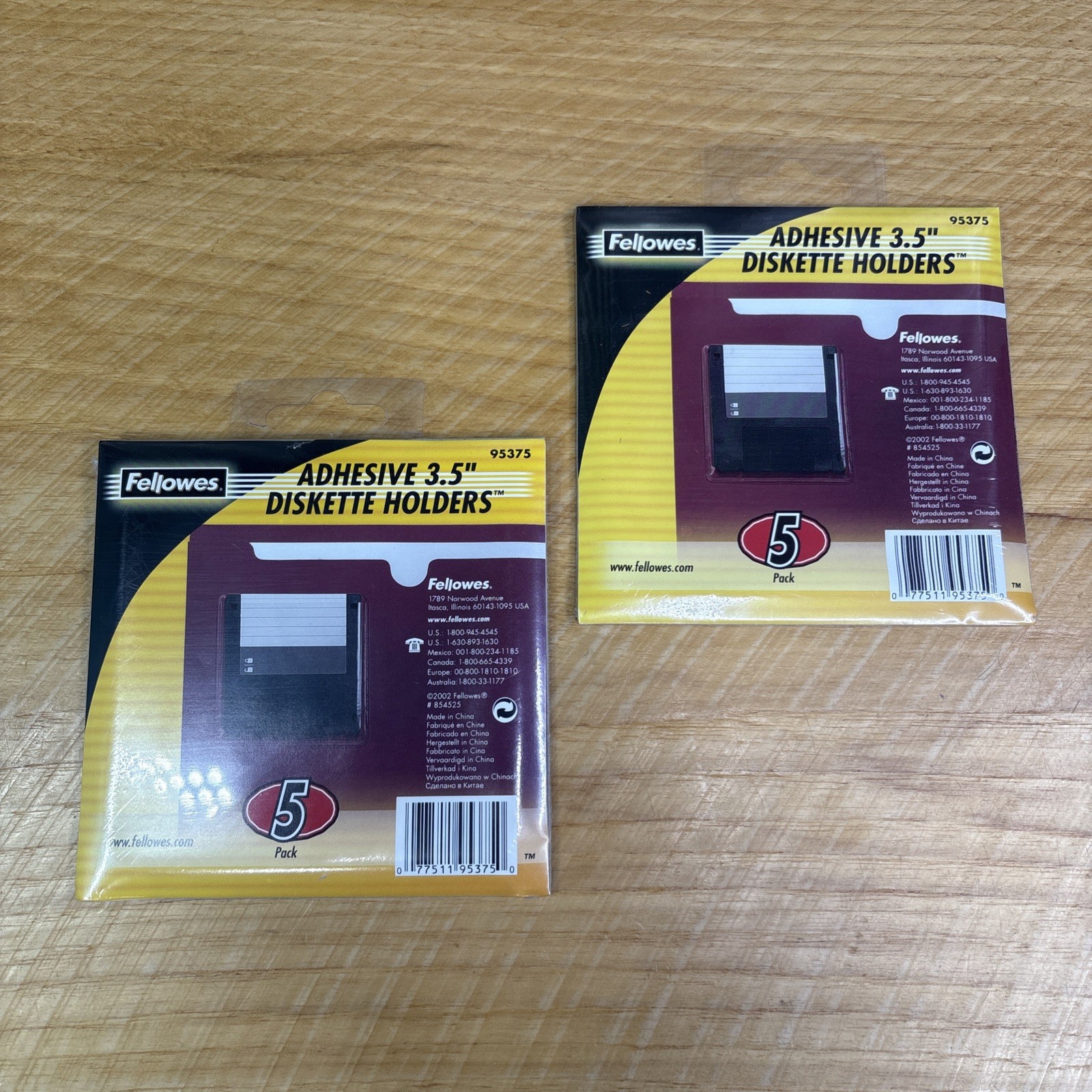 2 Fellowes Adhesive 3.5" Diskette Floppy Disk Holders 5 Packs
