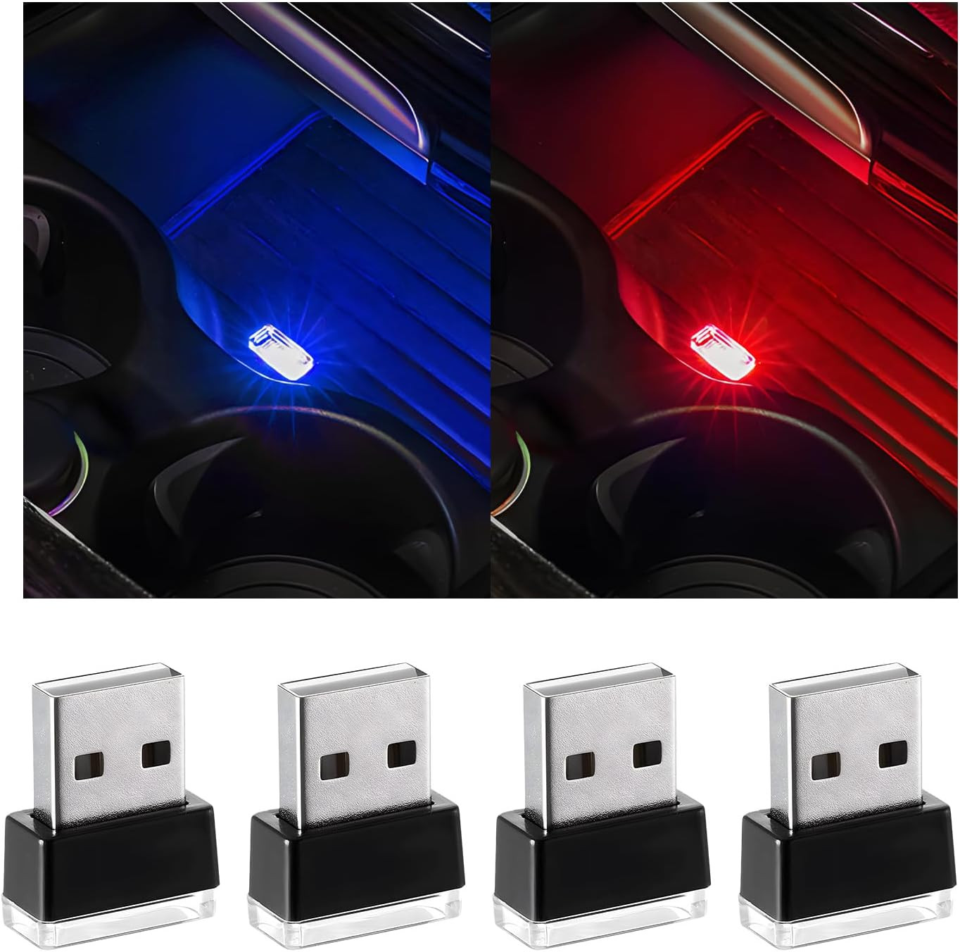 4 PCS USB LED Car Interior Atmosphere Lamp, Plug-In USB Interface Trunk Ambient