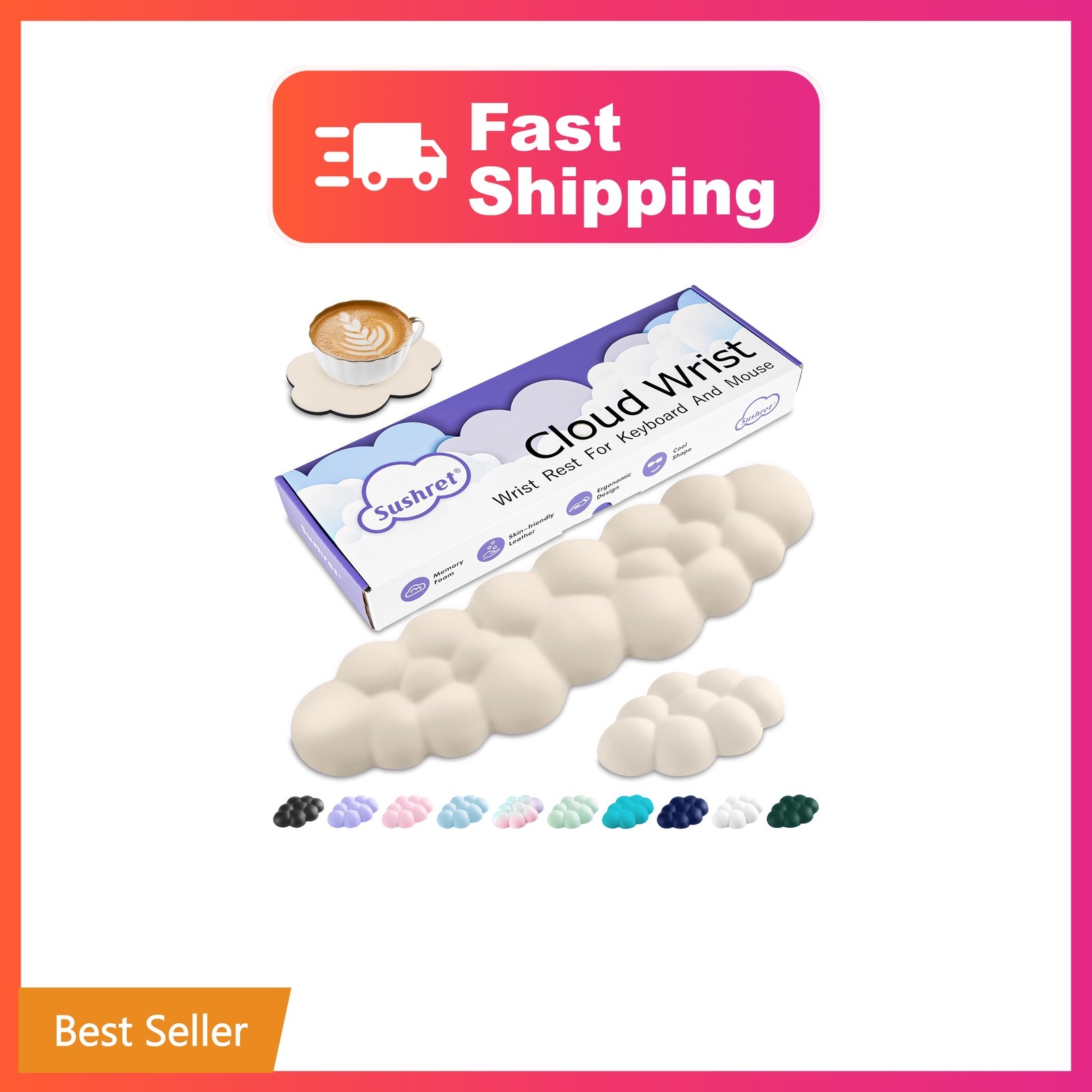 Sushret 09 Beige Full Size Cloud Keyboard Wrist Rest
