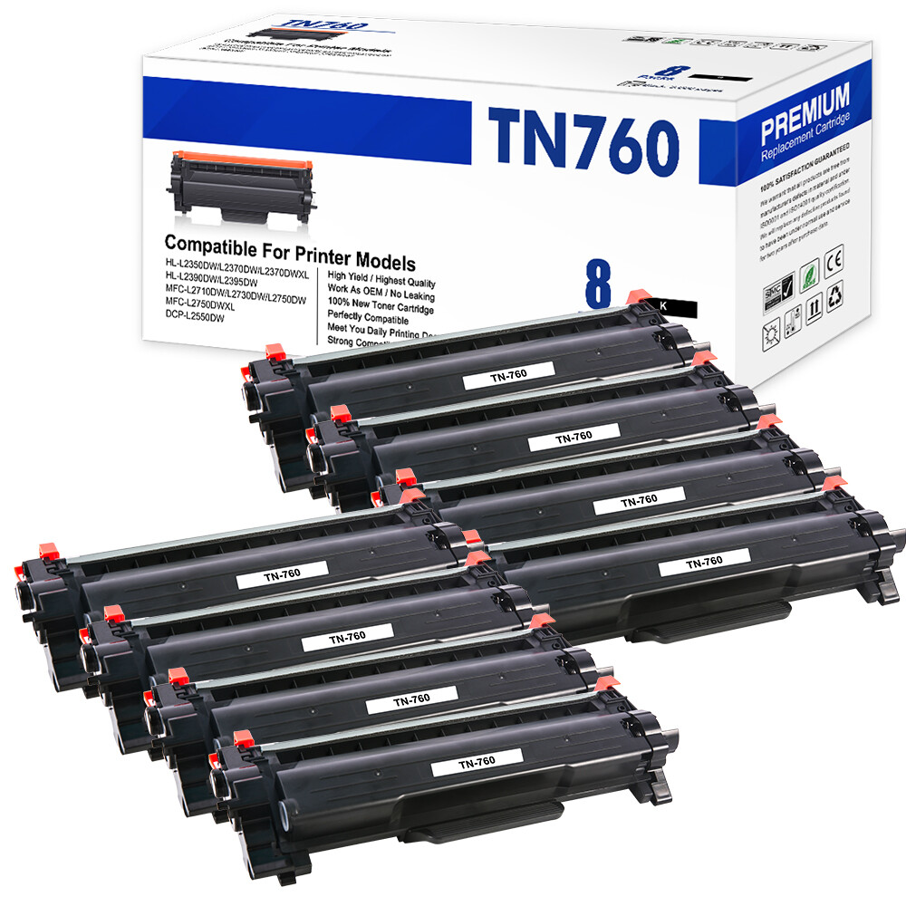 8PK With Chip TN760 Toner Compatible With Brother TN730 MFC-L2710DW HL-L2395DW