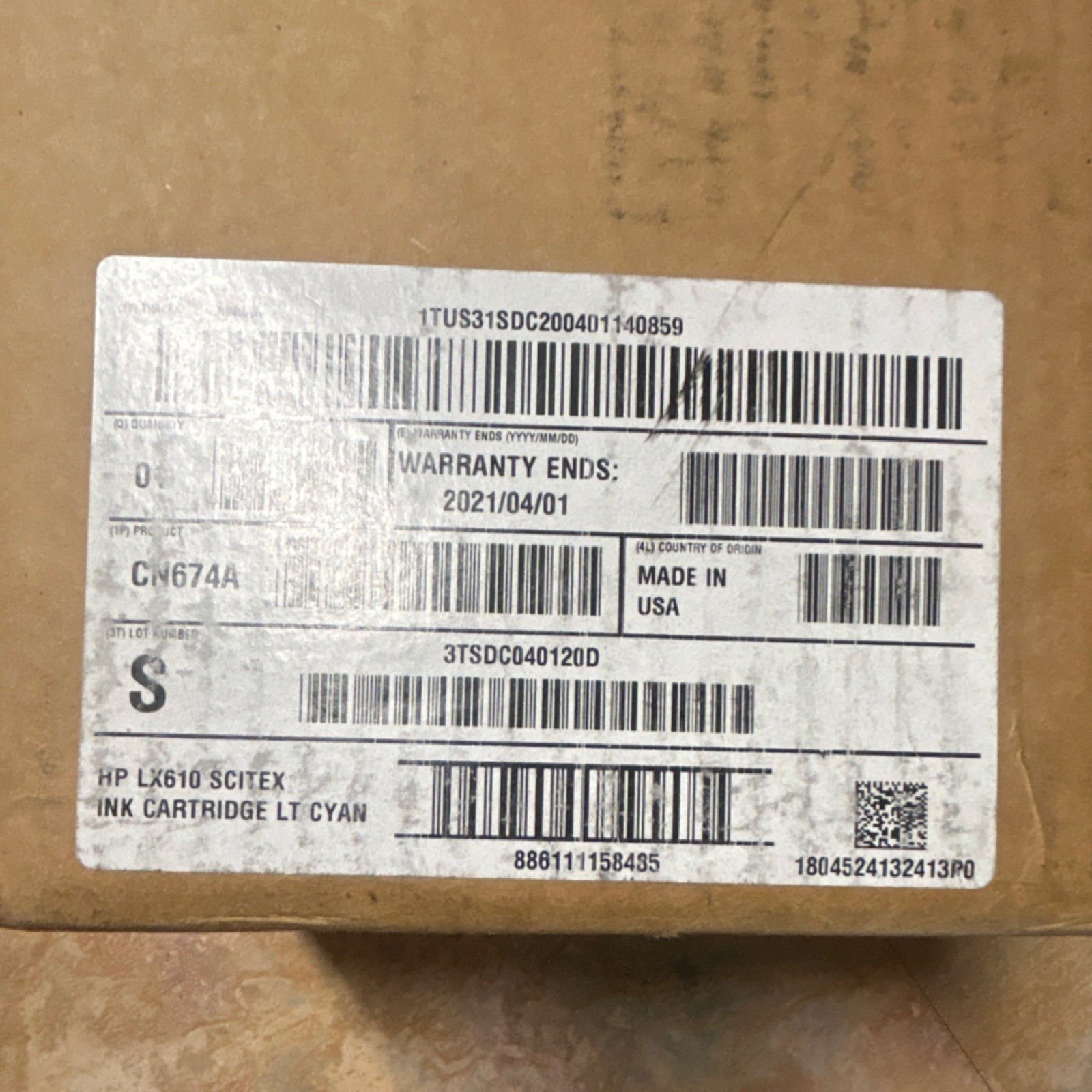 HP LX610 Scitex Genuine Original Cyan Inkjet Ink Cartridge CN674A For HP