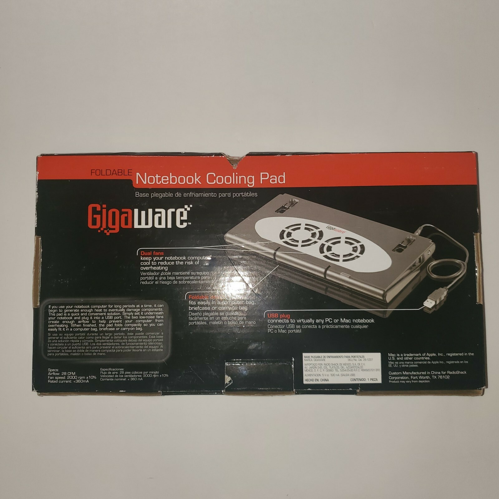Gigaware Foldable Notebook Cooling Pad NEW