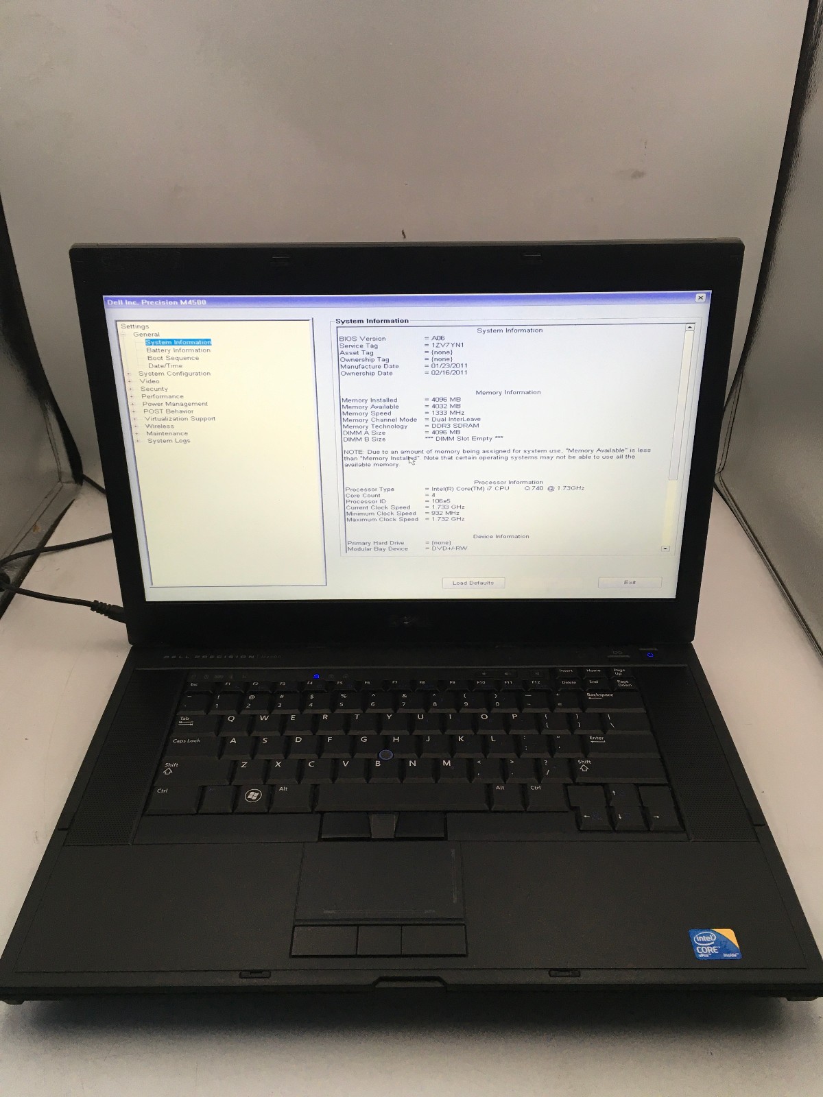 DELL PRECISION M4500 - BOOTS TO BIOS - INTEL I7 Q740 - NO RAM - NO OS - READ -BB