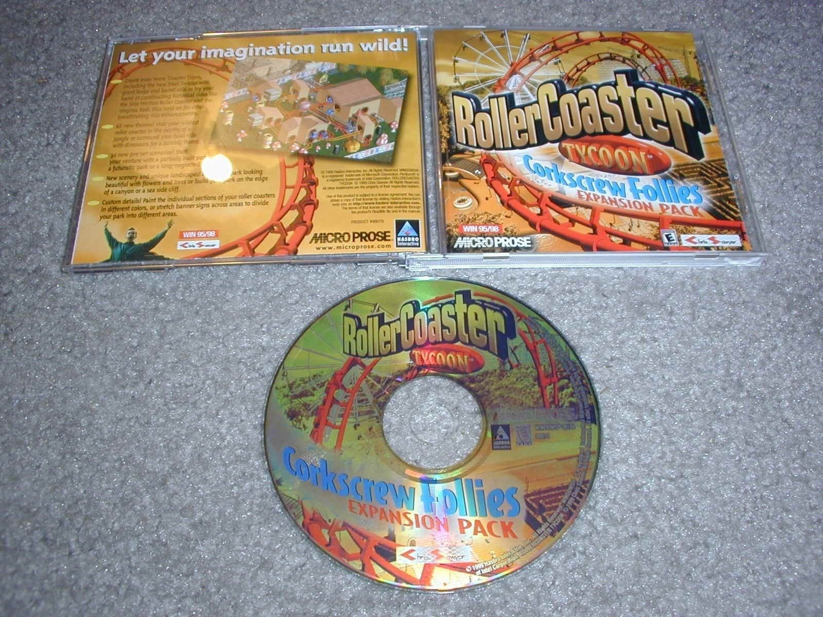 RollerCoaster Tycoon Corkscrew Follies PC CD-ROM 1999 Hasbro Microprose Win95/98