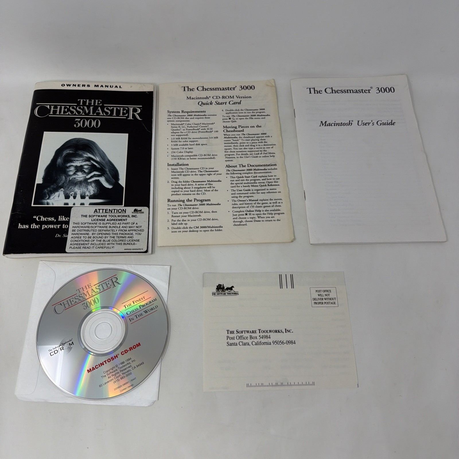 The Chessmaster 3000 Apple Mac Macintosh CD-ROM w/ Manual Used PC