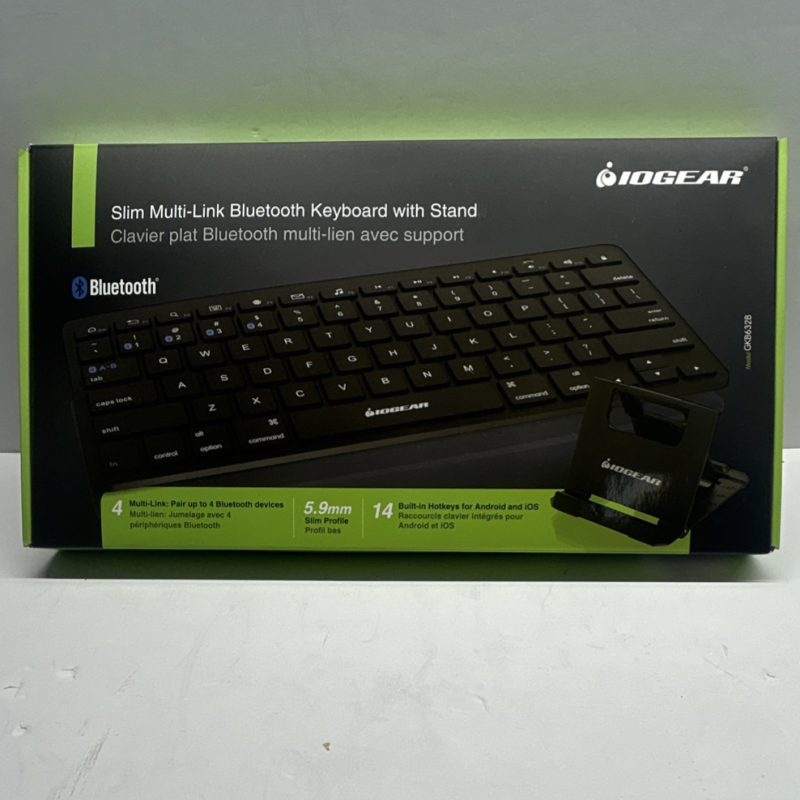 IOGEAR GKB632B Slim Multi-Link Bluetooth Keyboard w/ Stand, Black English QWERTY