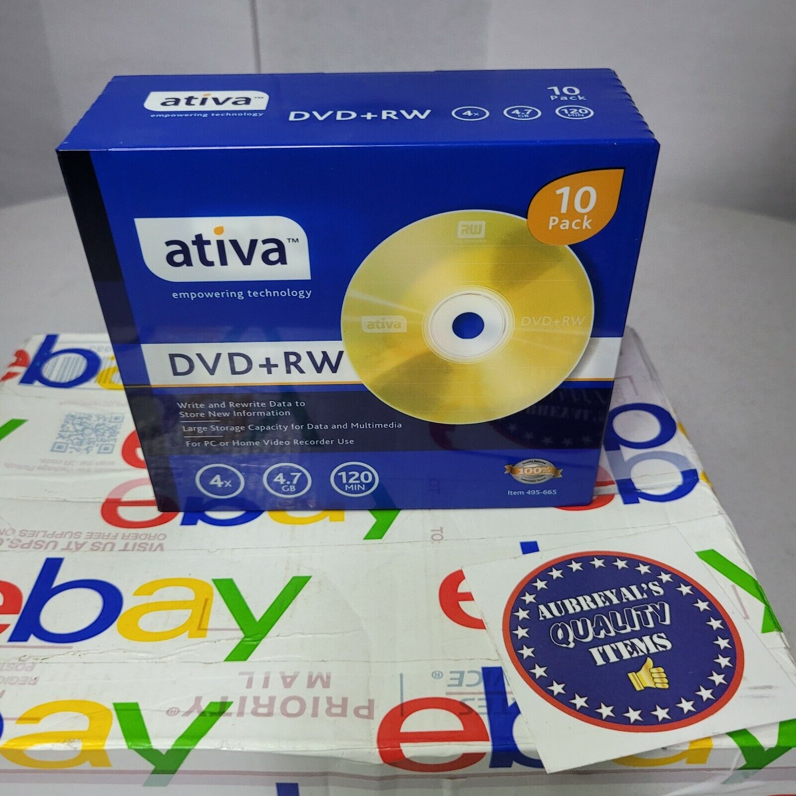 10 Pack Ativa DVD+RW Large Storage Capacity for PC or Home Video Recorder Use 