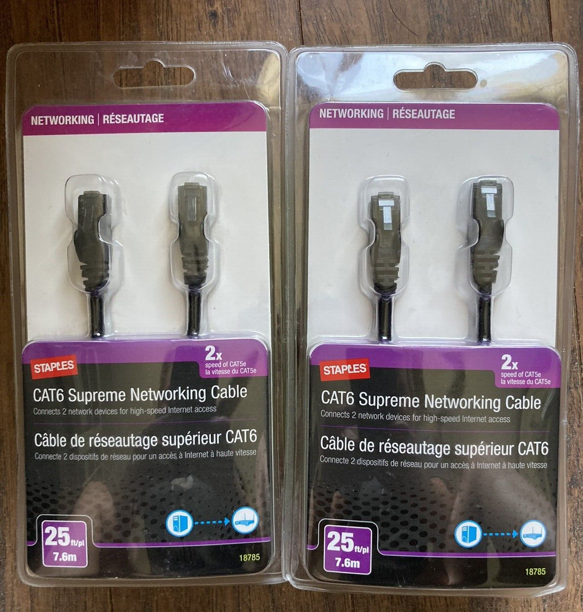 Lot of 2 NEW Staples CAT6 Supreme Networking Cable   25 ft 7.6 m NIB