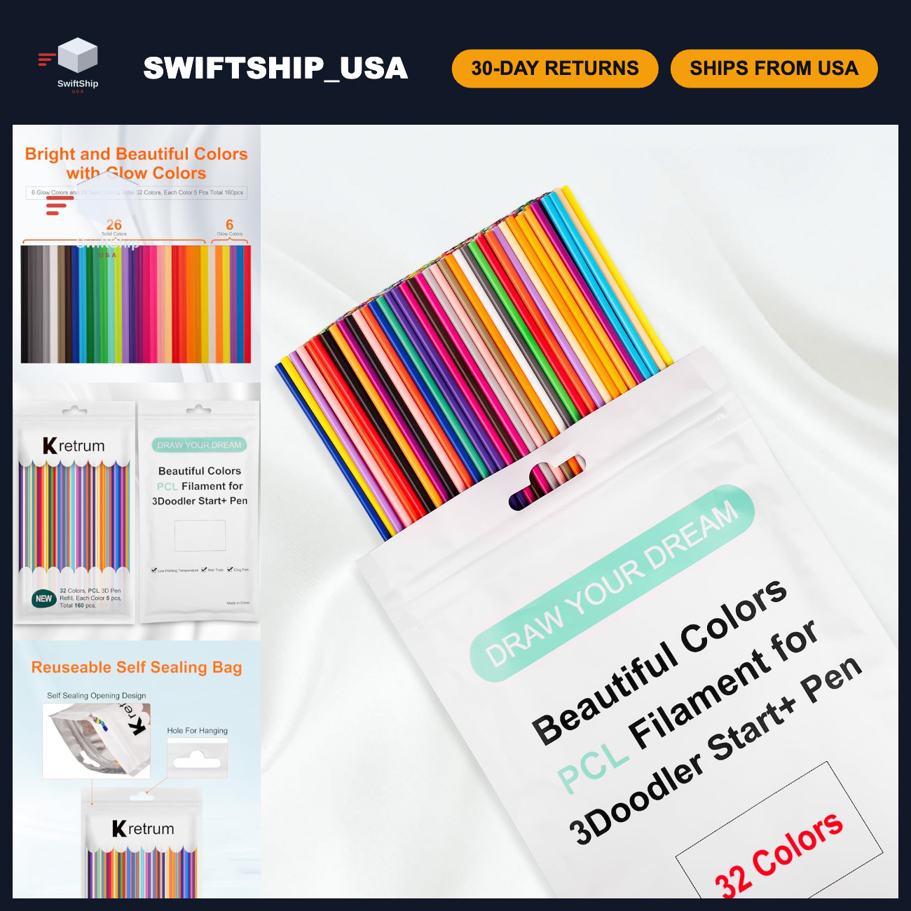 32 Colors 3D Doodler Pen Refills, Low Temp PCL Filament, 160 pcs Total