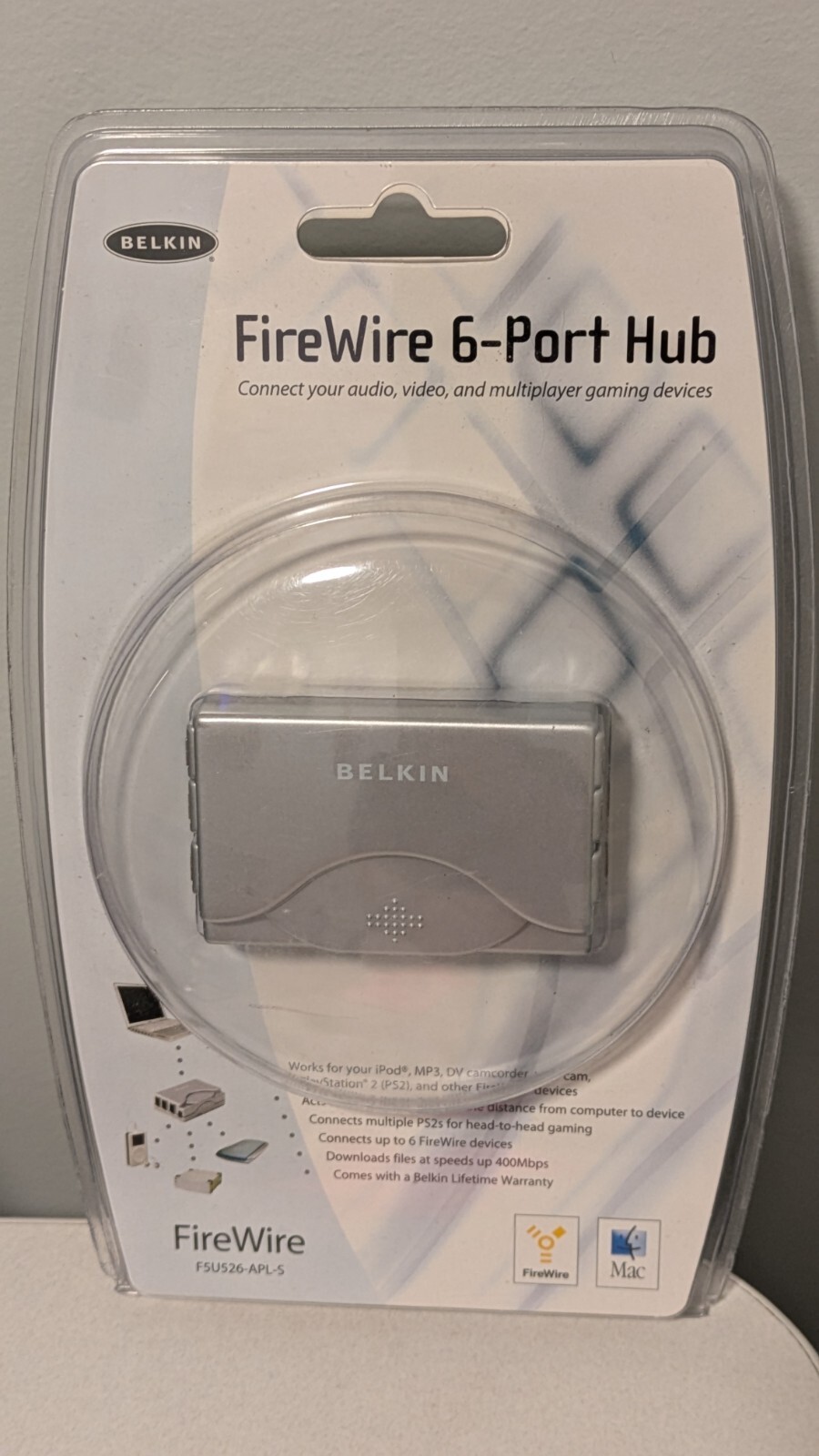 BELKIN F5U526-APL-S FIREWIRE 6-PORT HUB SEALED SILVER COLOR (NEW AND SEALED)