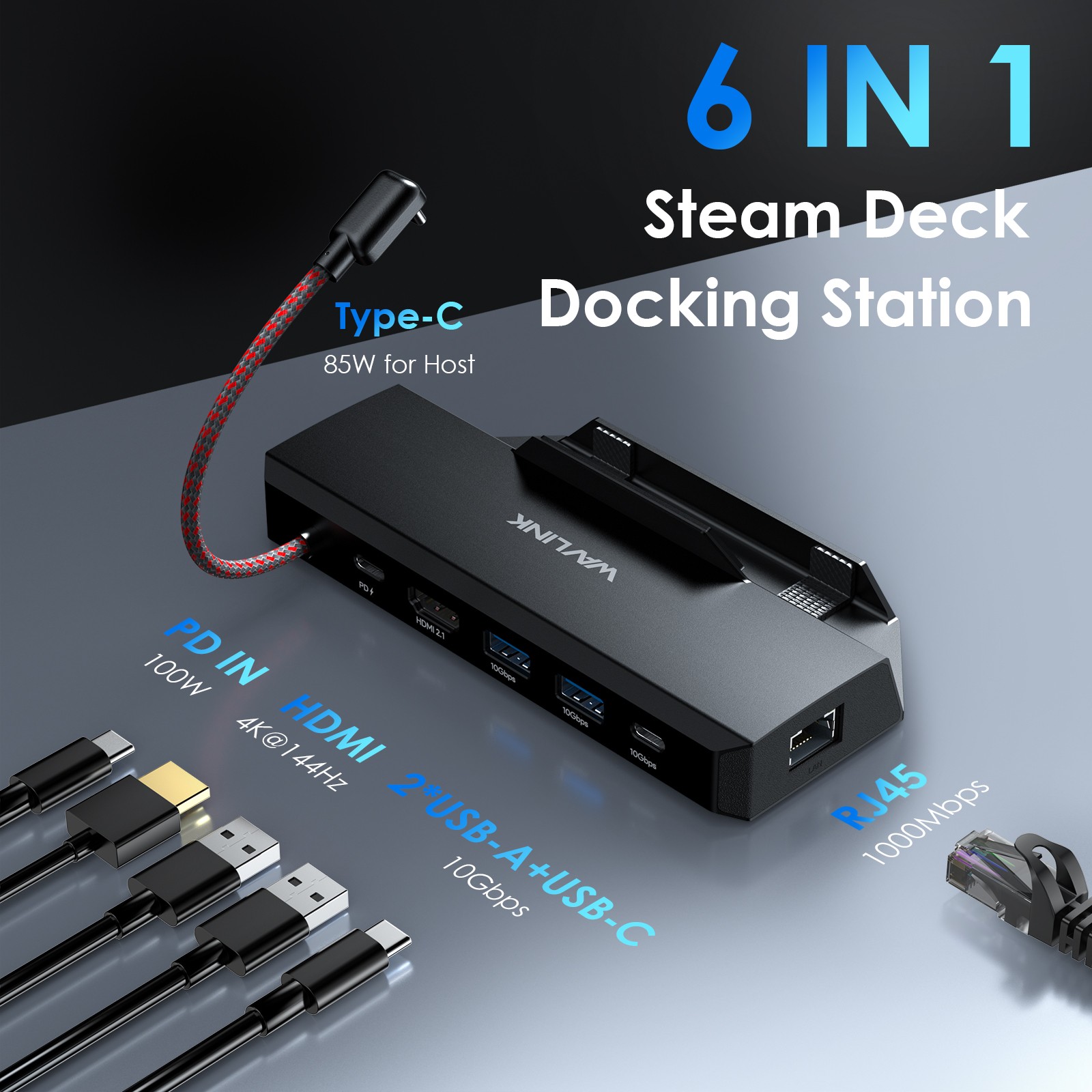 WAVLINK Docking Station for Steam Deck/ROG Ally USB C Hub HDMI 4K@144Hz 100W PD