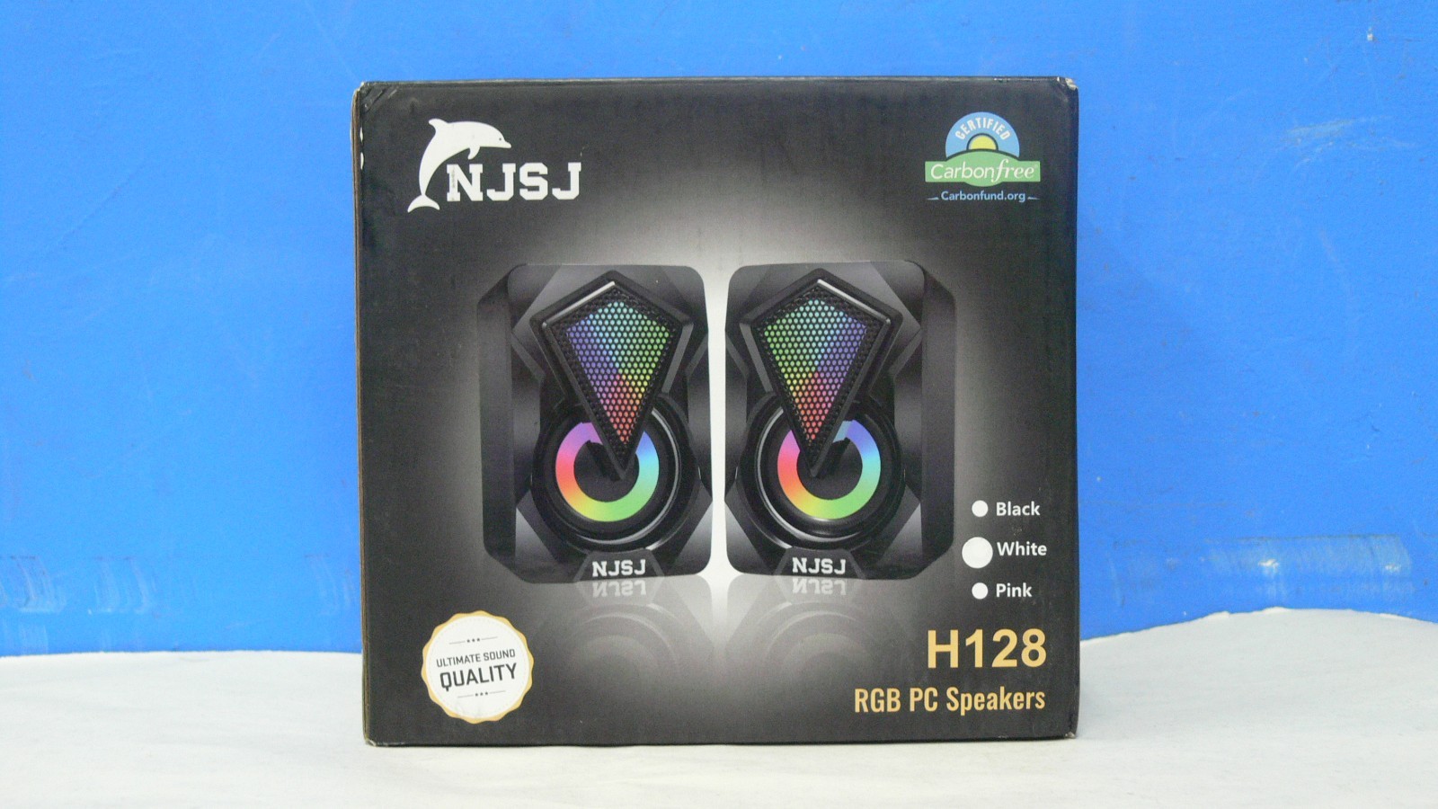 NJSJ Computer Speakers with Colorful RGB Lights, USB Powered 3.5mm Aux- in White