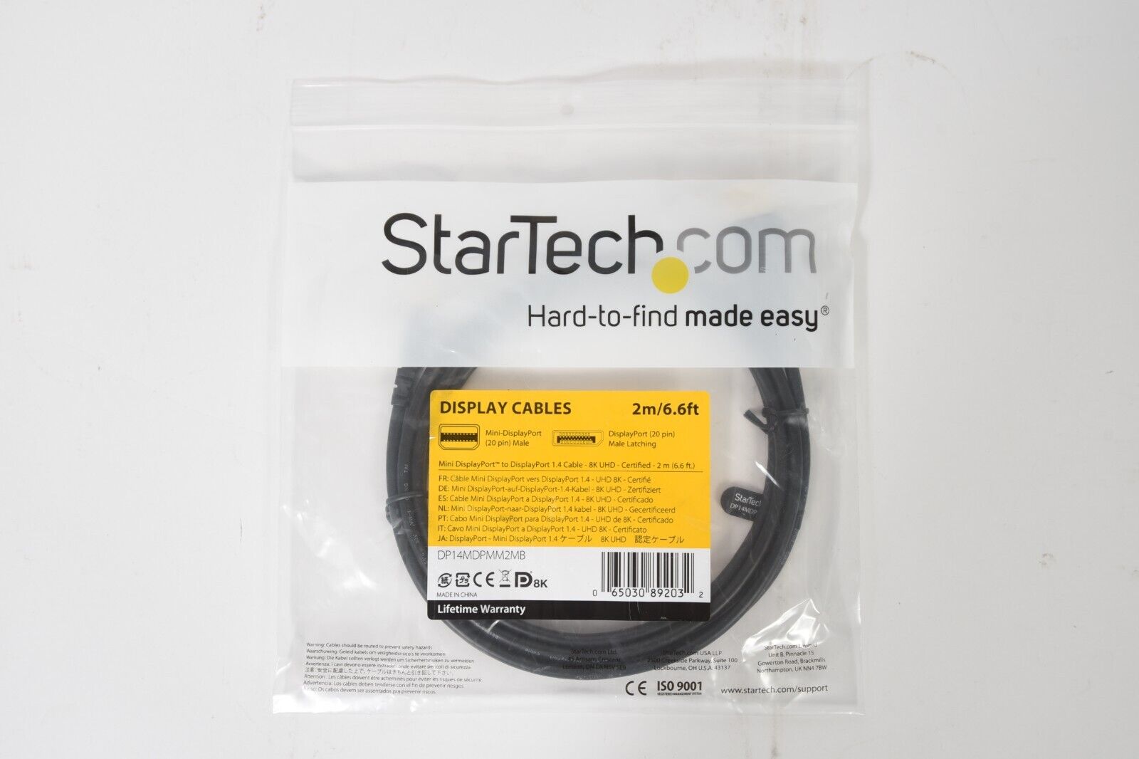 StarTech 2m/6.6ft Mini DisplayPort to DisplayPort 1.4 Cable