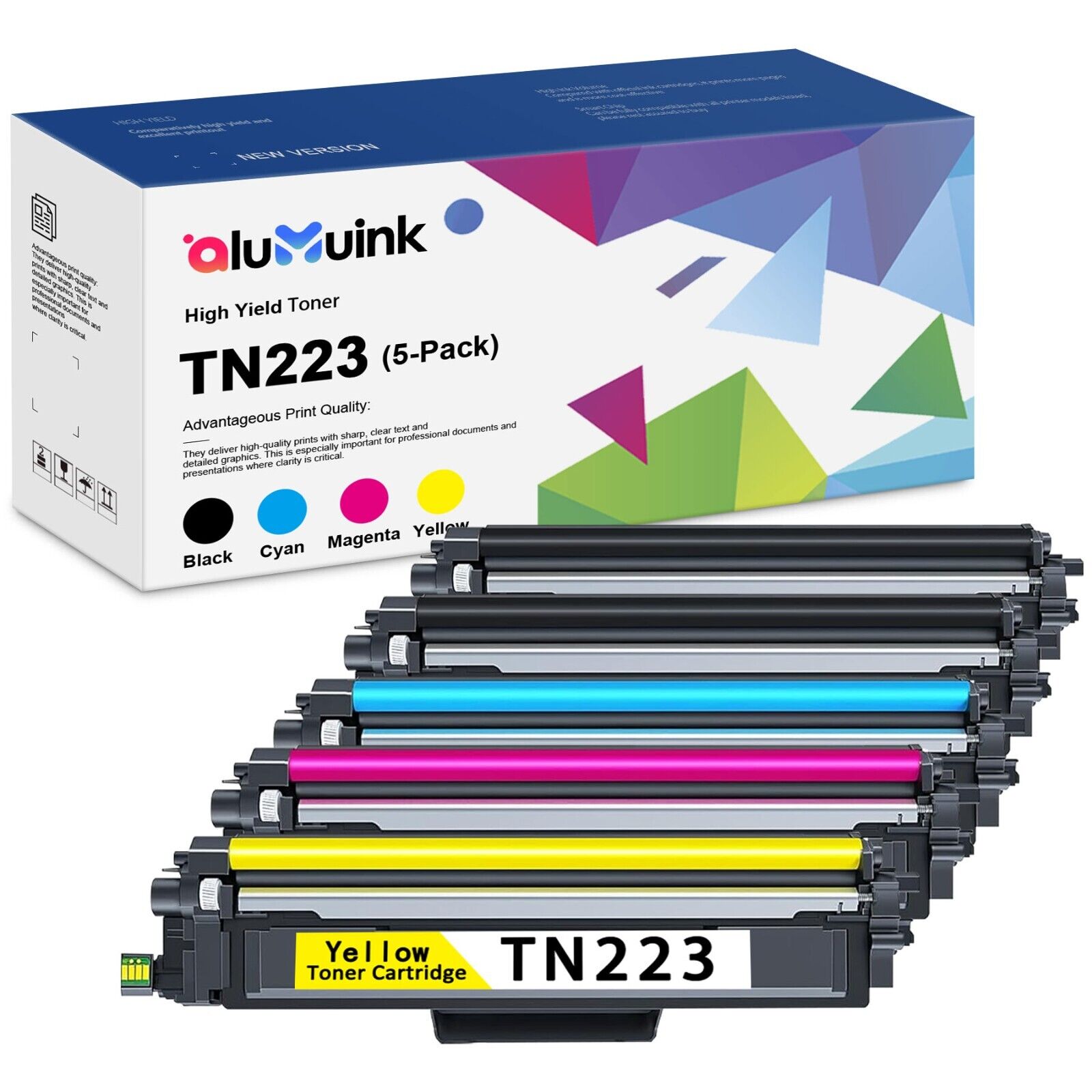 High Yield TN223 Toner Replacement for Brother TN223 MFC-L3770CDW 5PK(2BK/C/M/Y)