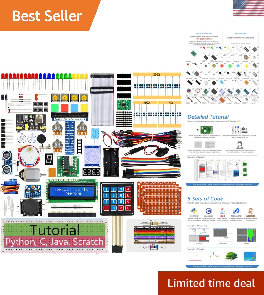 Comprehensive Ultimate Starter Kit for Raspberry Pi 5, 4GB RAM & 128 Projects