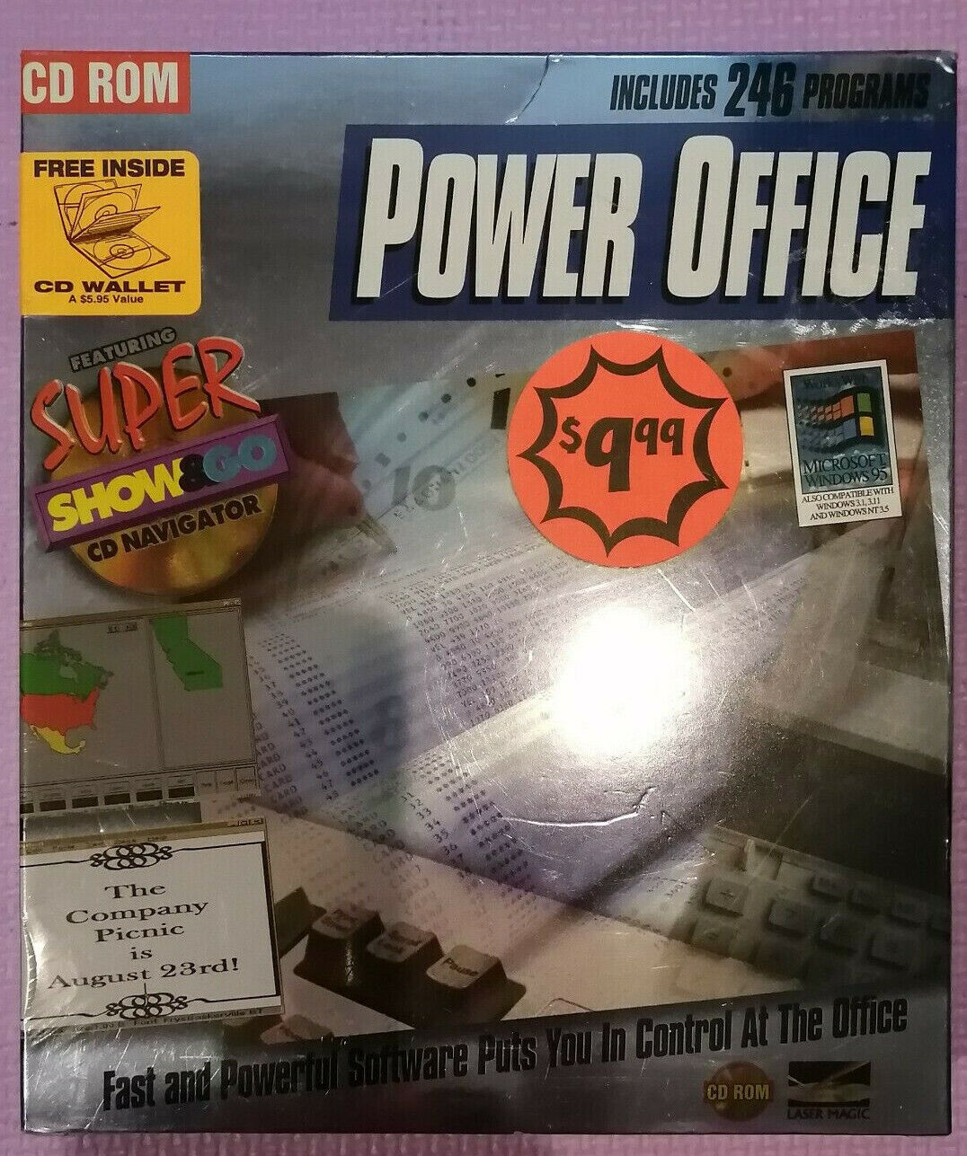 Vintage Power Office CD ROM Software Laser Magic 1995 Windows 95, 246 Programs