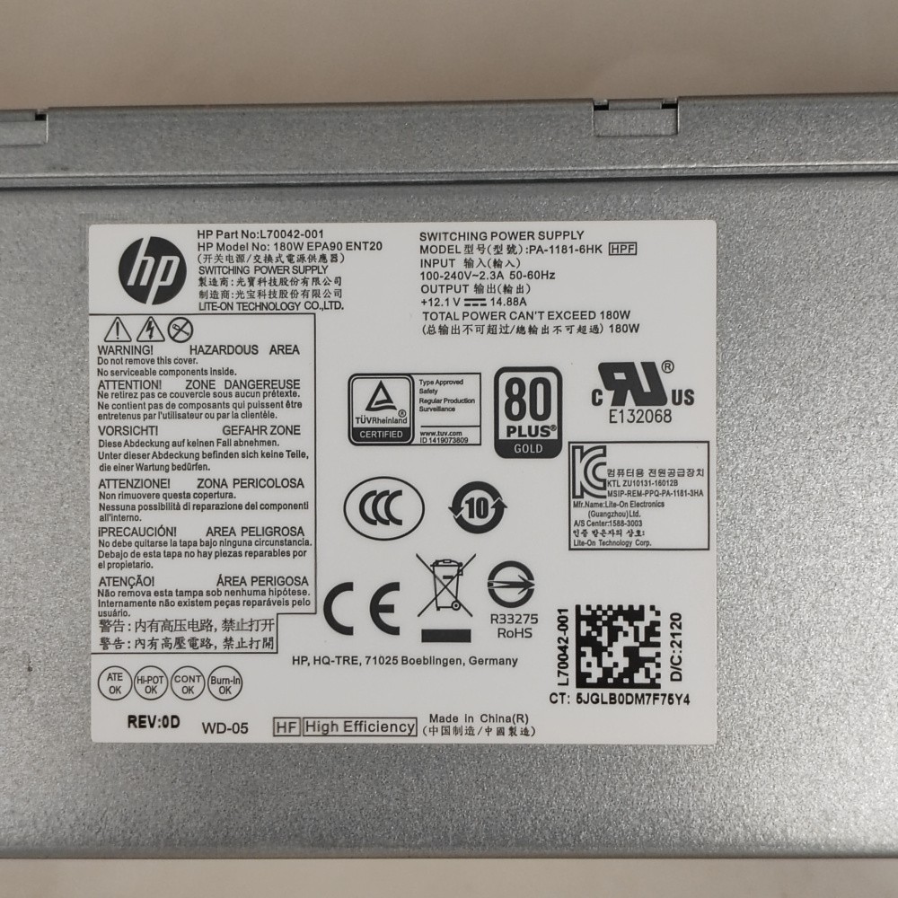 L70042 Original For HP 280 Pro G3 MT 180W Power Supply D19-180P1A PCK017