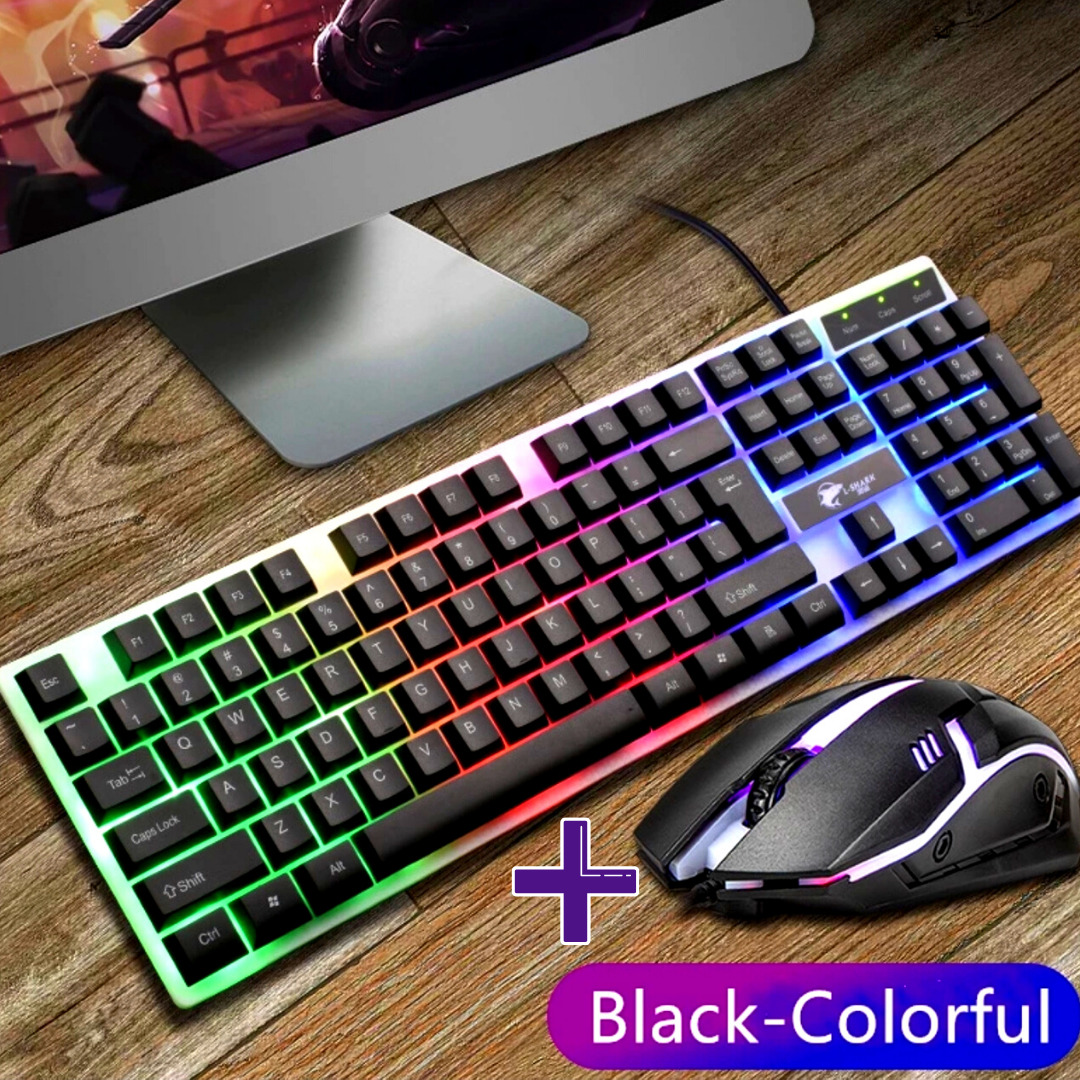 Jugeo De Teclado Y Mouse Gamer Mecanico Para Gaming Multicolor LED Raton Combo