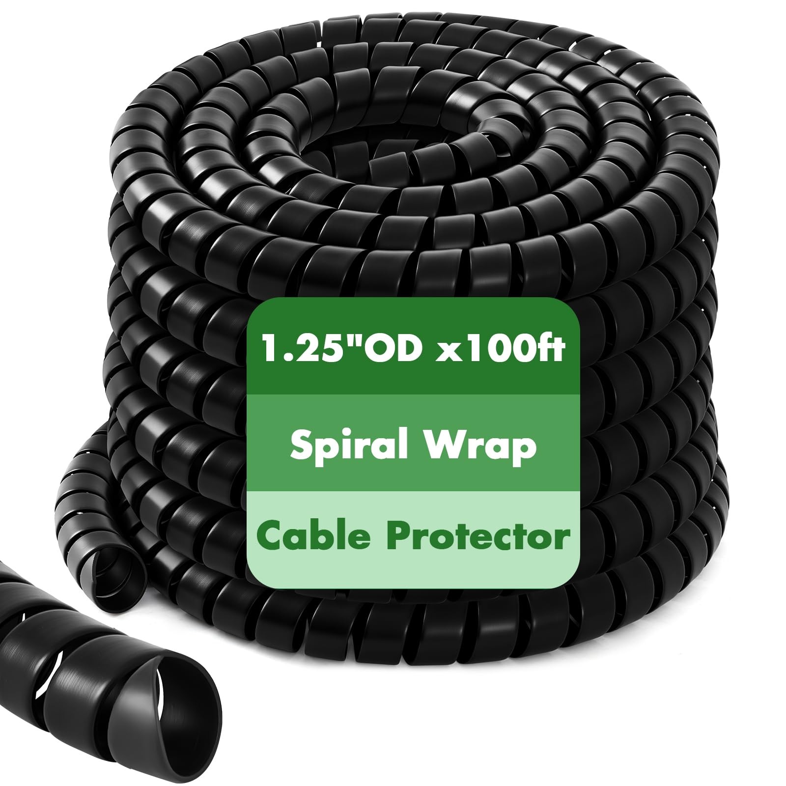 1 Pcs Spiral Wrap Cable Protector, Safe 1.25" Od X 100' Pre Cut Lengths Hydra...