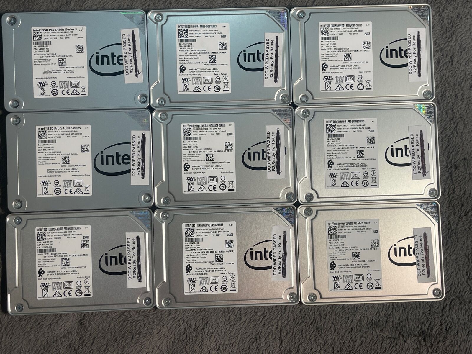 Lot of 9 Mixed Models Intel Pro 5450s SSDSC2KF256G8 256 GB SATA III 2.5\