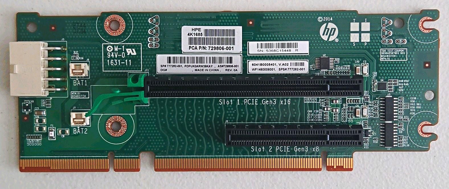 HPE PCIe Gen3 x16/x8 Riser Board PCA P/N 729806-001 SPS 777282-001