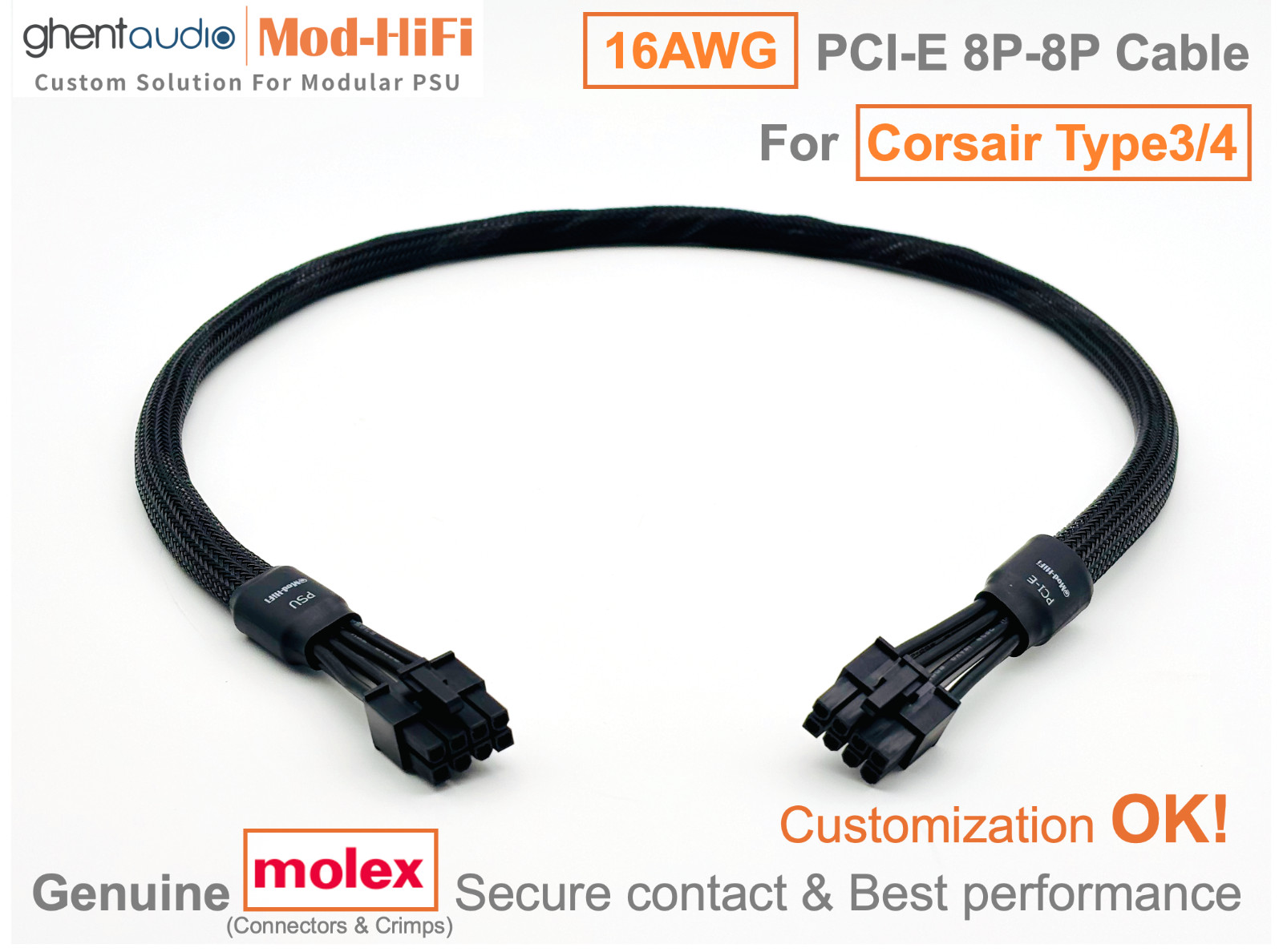 ⚡️16AWG PCI-E (GPU) 8-Pin Cable for Corsair HXi New (HX1200i)-📏70cm / 27 inch