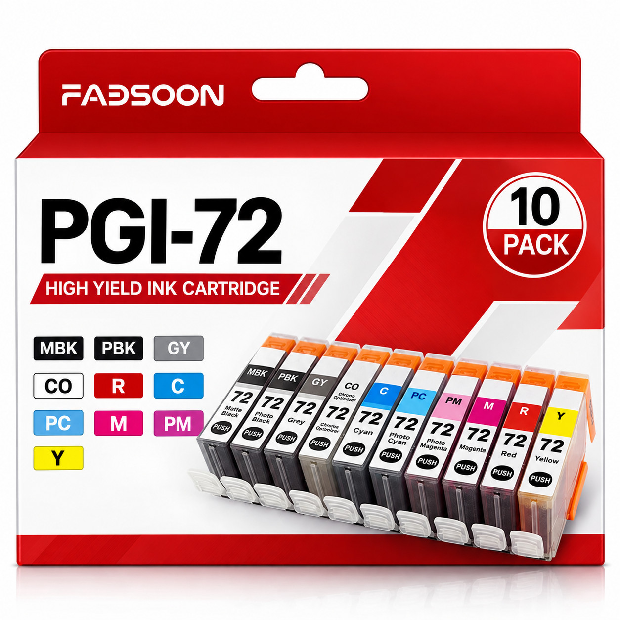 PGI-72 10PK MBK/PBK/C/M/Y/PC/PM/GY/R/CO Compatible Ink for PIXMA PRO-10 PRO-10S