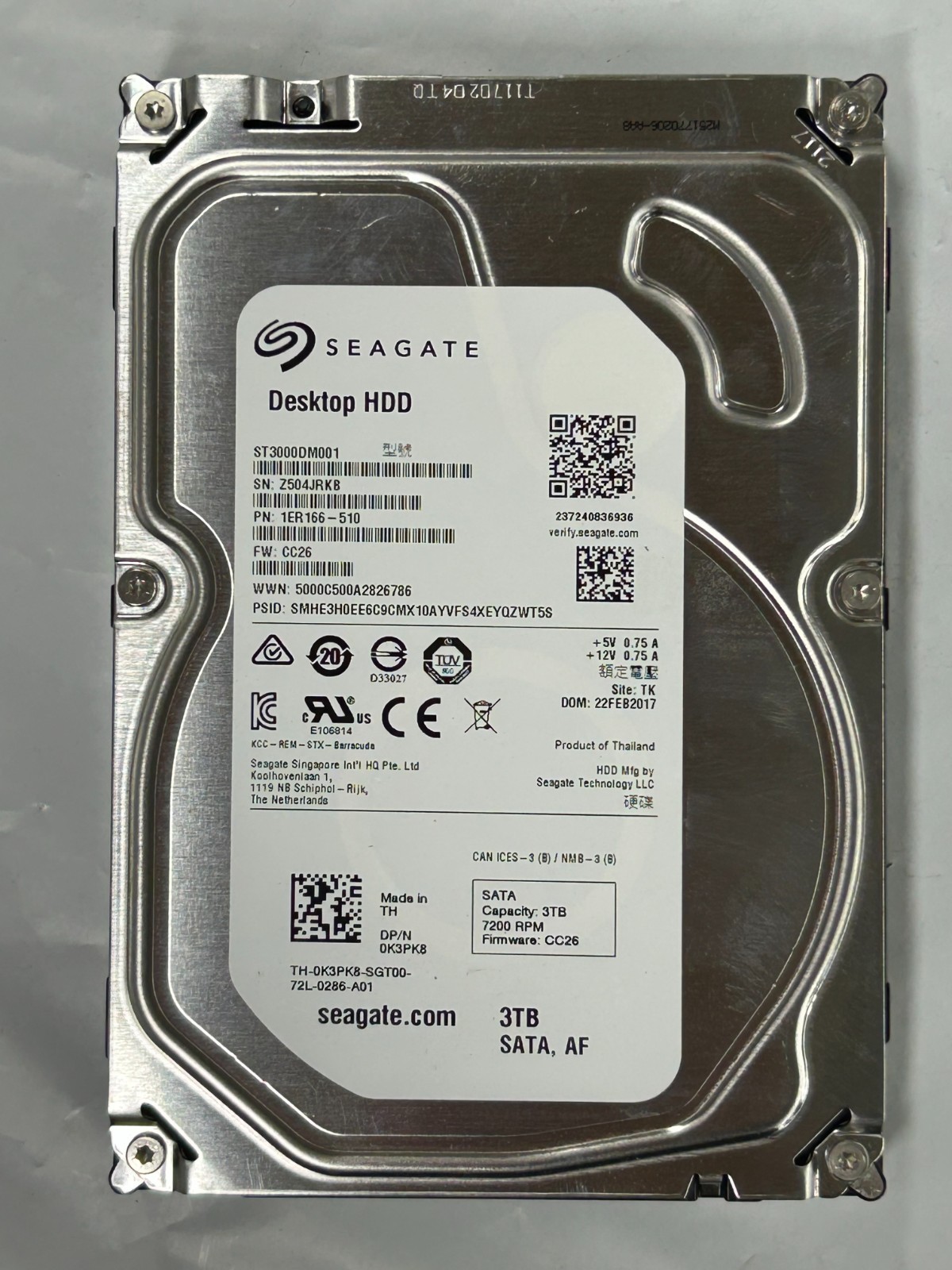 Seagate BarraCuda ST3000DM001 3TB Internal SATA 6Gb 3.5" Hard Drive 7200RPM 64MB